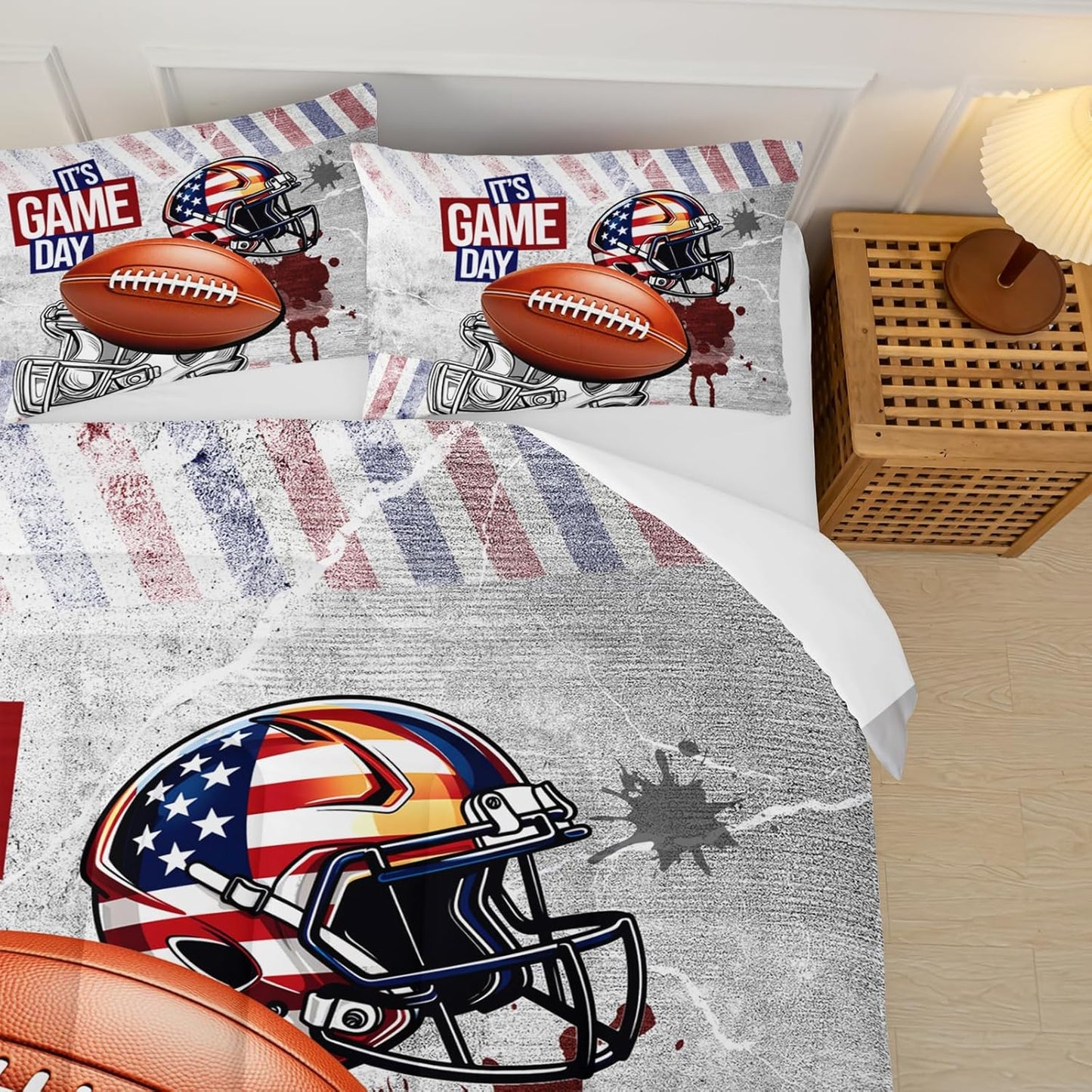 Queen Size Kids Comforter Sets Boys Football，Sport Themed Queen Size Bedding，with 1 Comforter with 2 Pillow Case
