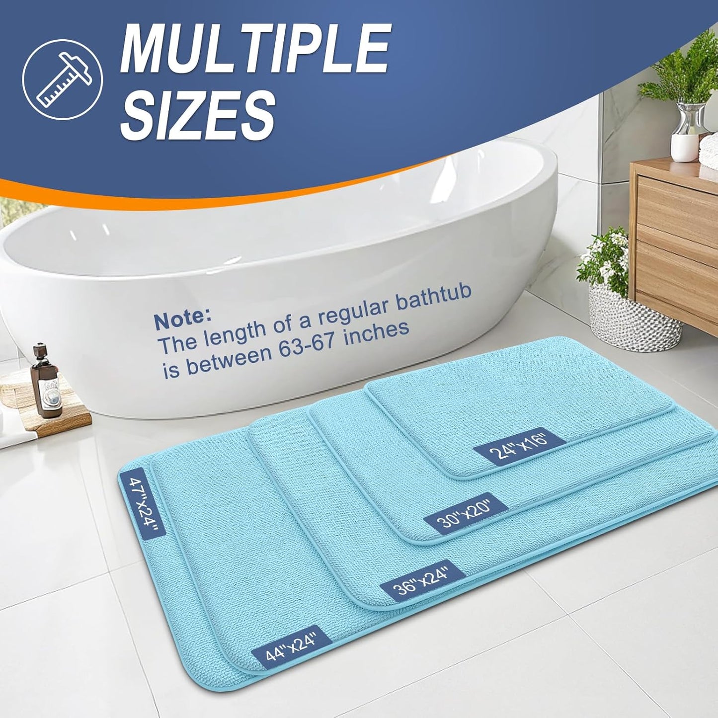 OLANLY Thick Memory Foam Bath Mat Rug 36x24, Extra Soft Absorbent Bathroom Rug, Quick Dry Bath Mats, Non-Slip, Machine Washable Carpet for Bathroom, Tub and Shower, Home Decor Accessories, Sky Blue