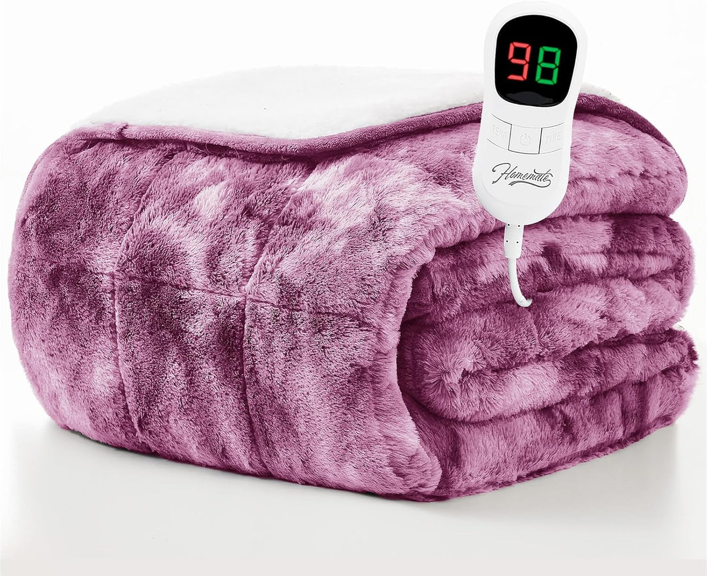 Homemate Heated Weighted Blanket for Adults - 50"x60" 10lbs Electric Throw Fast Heating Heavy Blanket 1/2/4/6/8 Hour Auto Off 10 Heat Levels Over-Heat Protection Luxury Faux Fur Sherpa