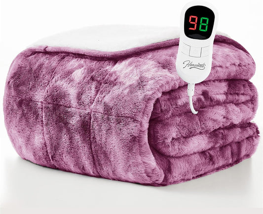 Homemate Heated Weighted Blanket for Adults - 62"x84" 15lbs Electric Throw Fast Heating Heavy Blanket 1/2/4/6/8 Hour Auto Off 10 Heat Levels Over-Heat Protection Luxury Faux Fur Sherpa