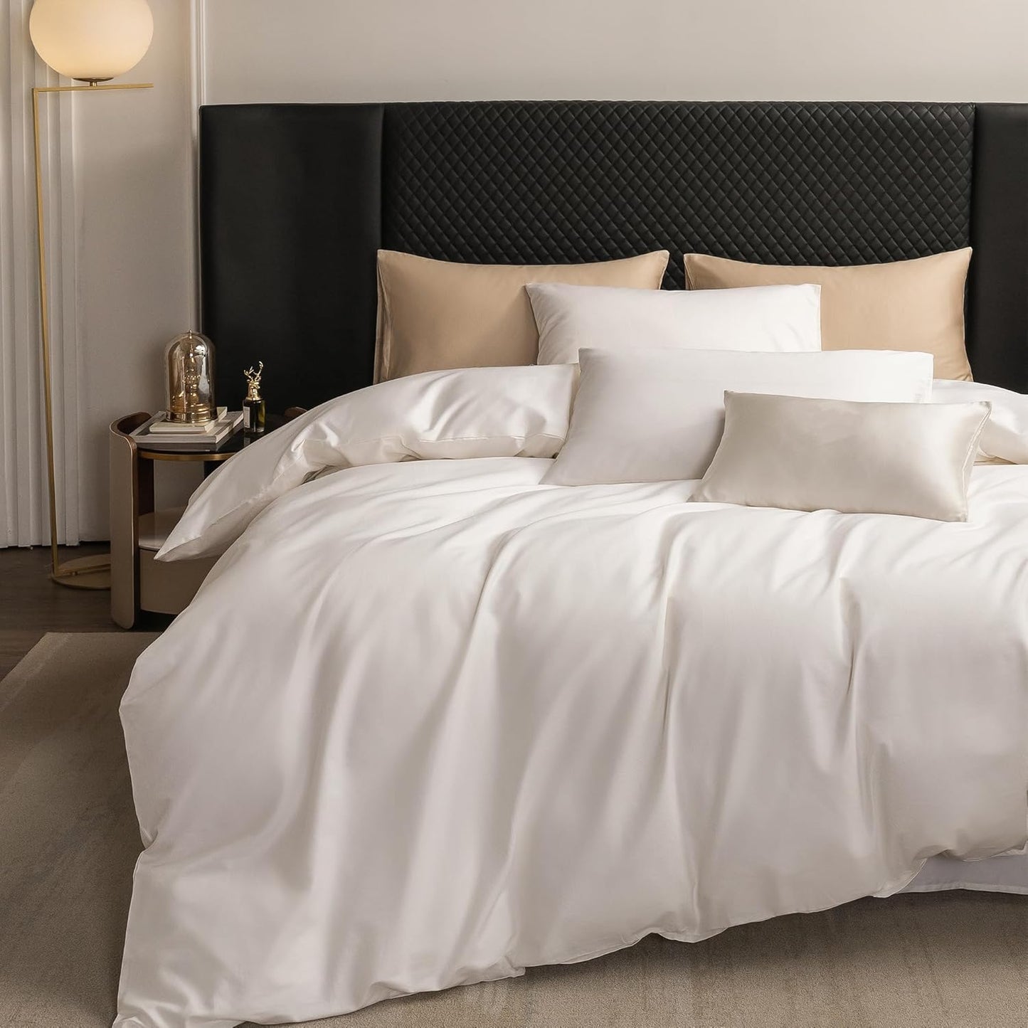 MooMee Duvet Cover Set 100% Extra Long Staple Cotton 600 Thread Count Silky Sateen Smooth Luxury Soft Breathable Durable Hotel Quality Bedding, 3 Pieces (Creamy White, Oversized Queen 98"x98")