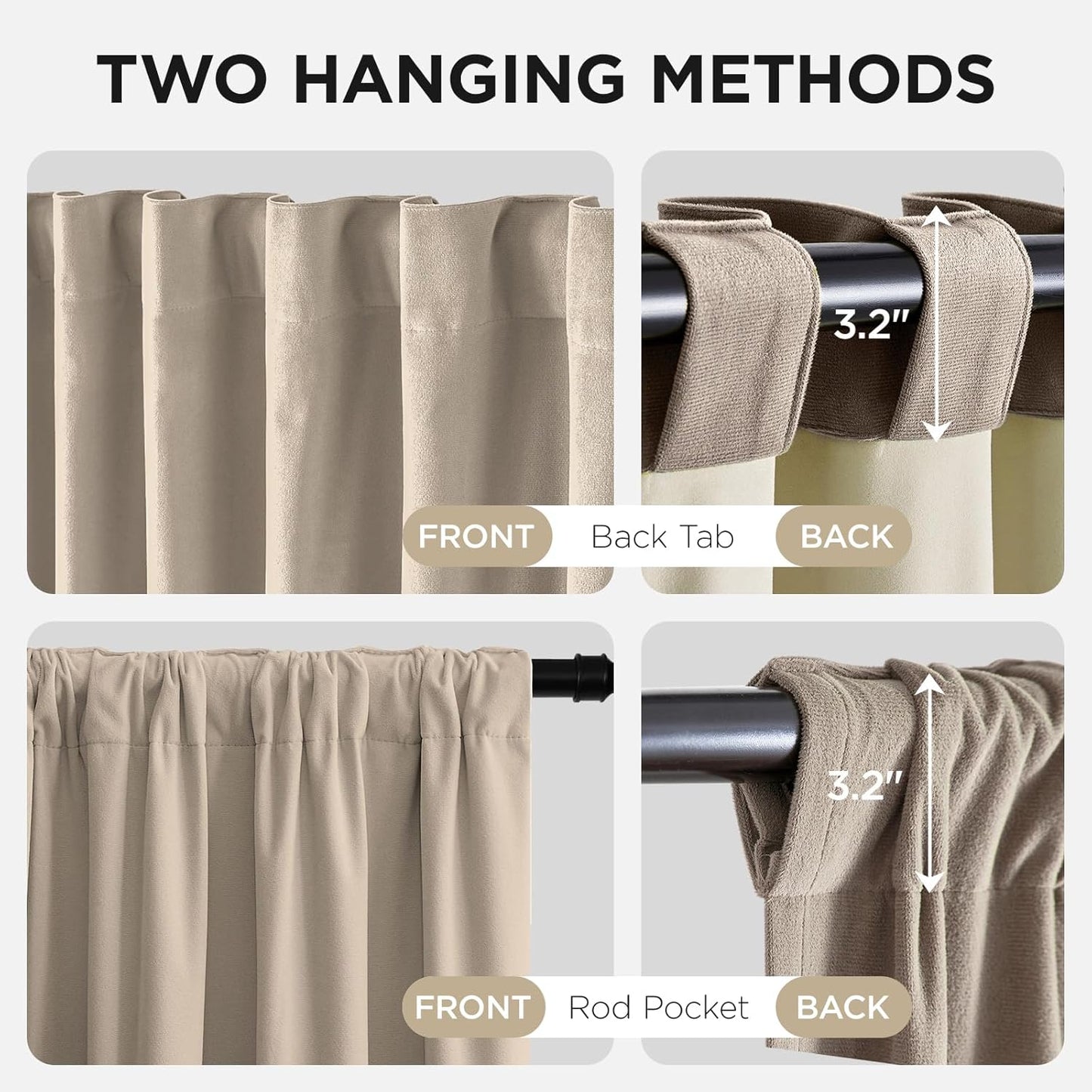 Joydeco Beige 100% Blackout Curtains 102 Inch 2 Panels, Luxury Thermal Beige Velvet Curtains for Bedroom Living Room, Soundproof Blackout Window Drapes, Rod Pocket & Back Tab (52W x 102L)