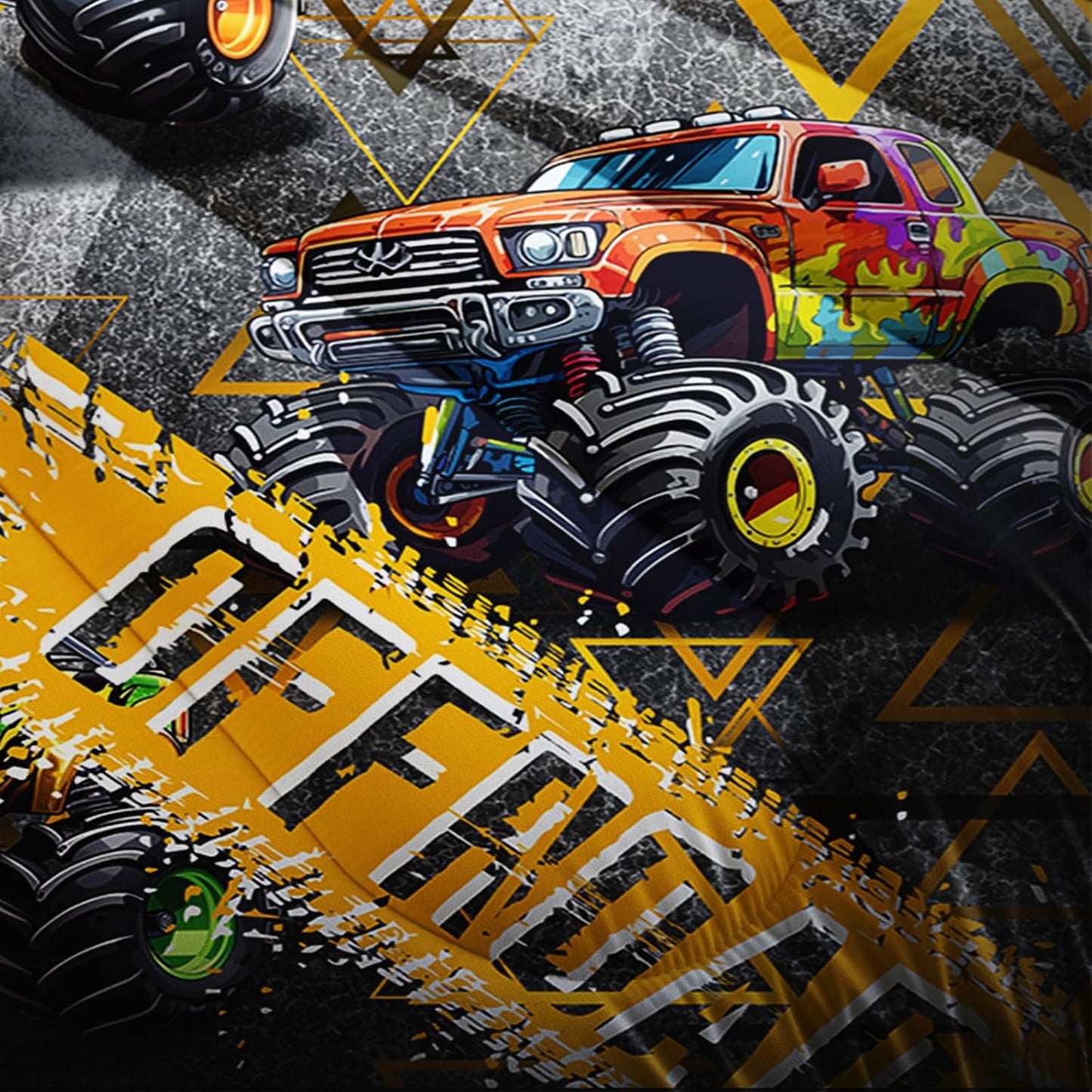 Full Size Monster Truck Comforter Sets for Boys，Monster Truck Full Size Bedding Sets Boys，with 1 Comforter with 2 Pillow Case，Kids Monster Truck Themed Bedroom Decor
