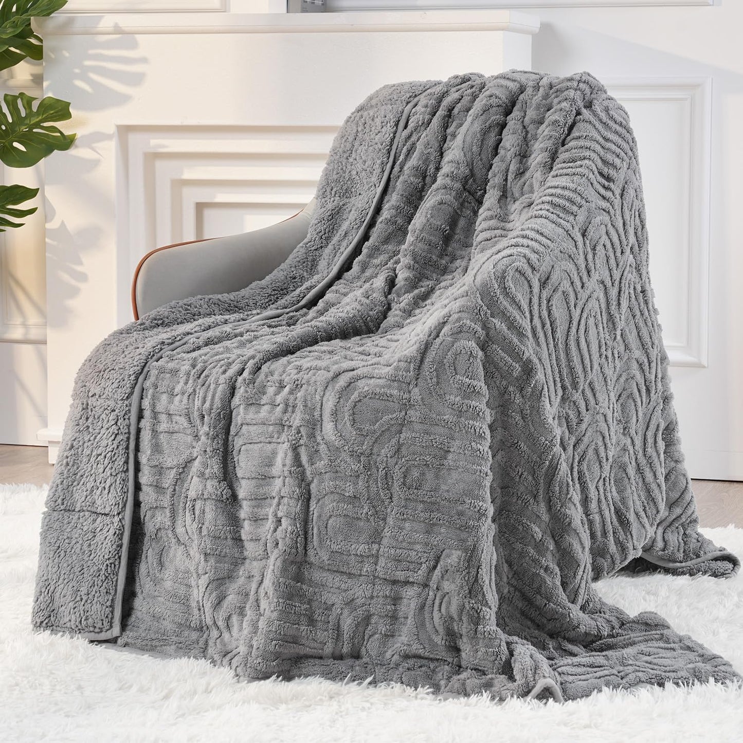Sherpa Fleece Adult Weighted Blanket Great for Sleep, 20 lbs Dual Sided Soft Fuzzy Heavy Blankets for Couch Bed Sofa, Cozy Warm Fluffy Arched Jacquard Throw for Winter (Grey, 60" x 80", 20 Pounds)