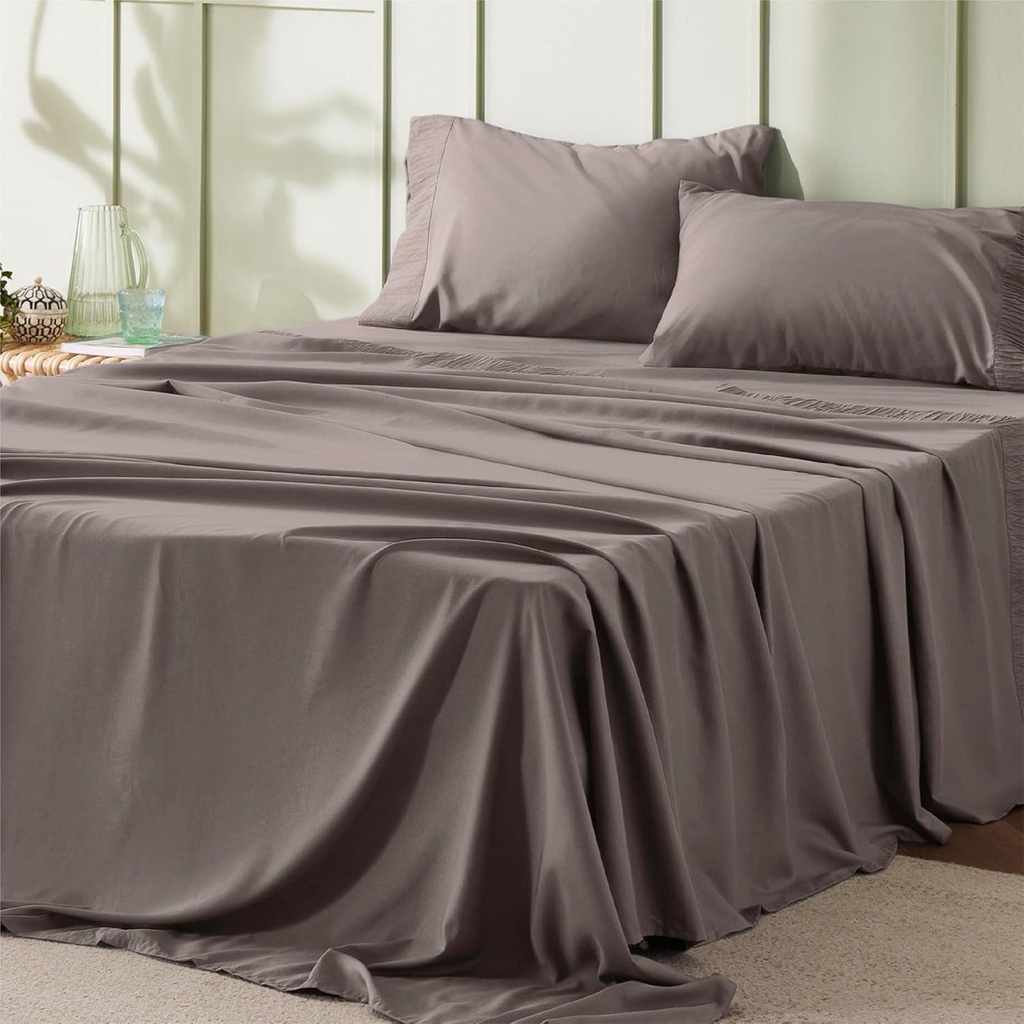 Bedsure California King Sheet Sets - 4 Pieces Soft Cal King Sheets - Breathable & Cooling - Hotel Luxury - Easy Care Polyester Microfiber Bedding for Women, Men, Taupe