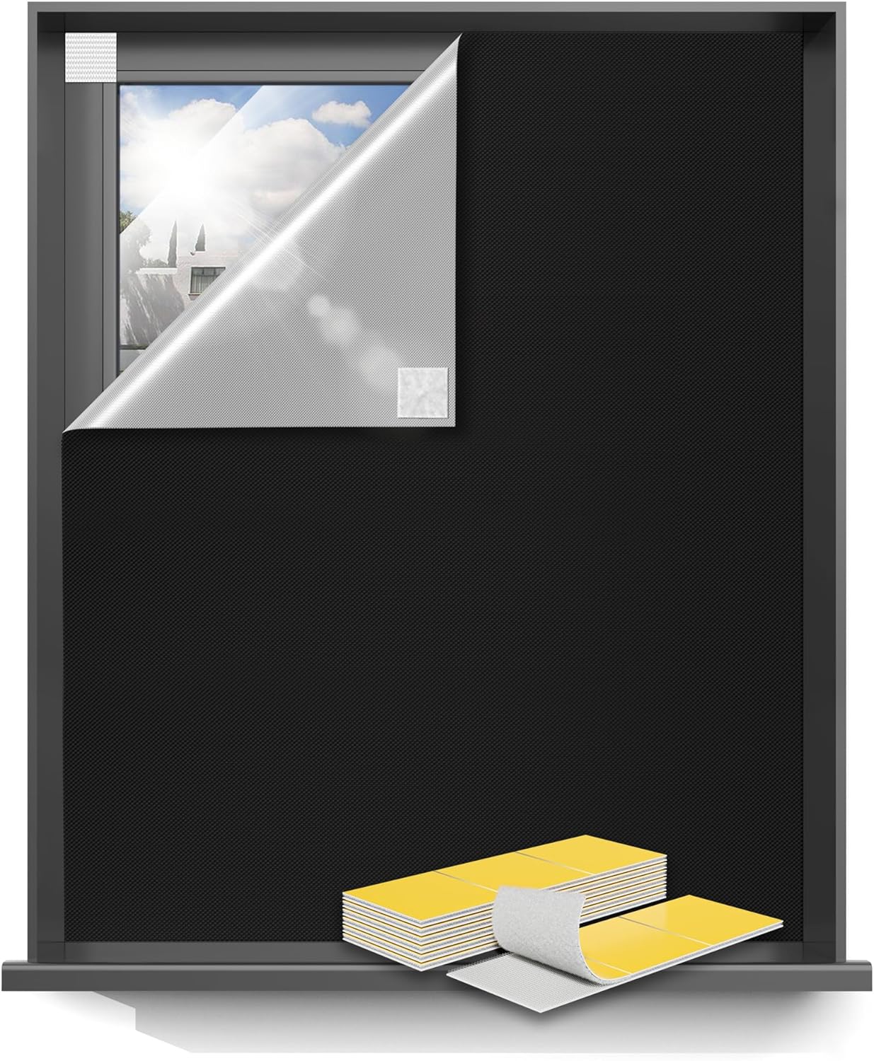 Sumobaby Blackout Curtains for Bedroom Portable 120”x70”Black Out Window Cover with Heat-Resistant Hook&Loop Tape,100%Blackout Shades,NoDrill Blinds for Windows DIY Cut Fit for Nursery&Dorm Room,Black
