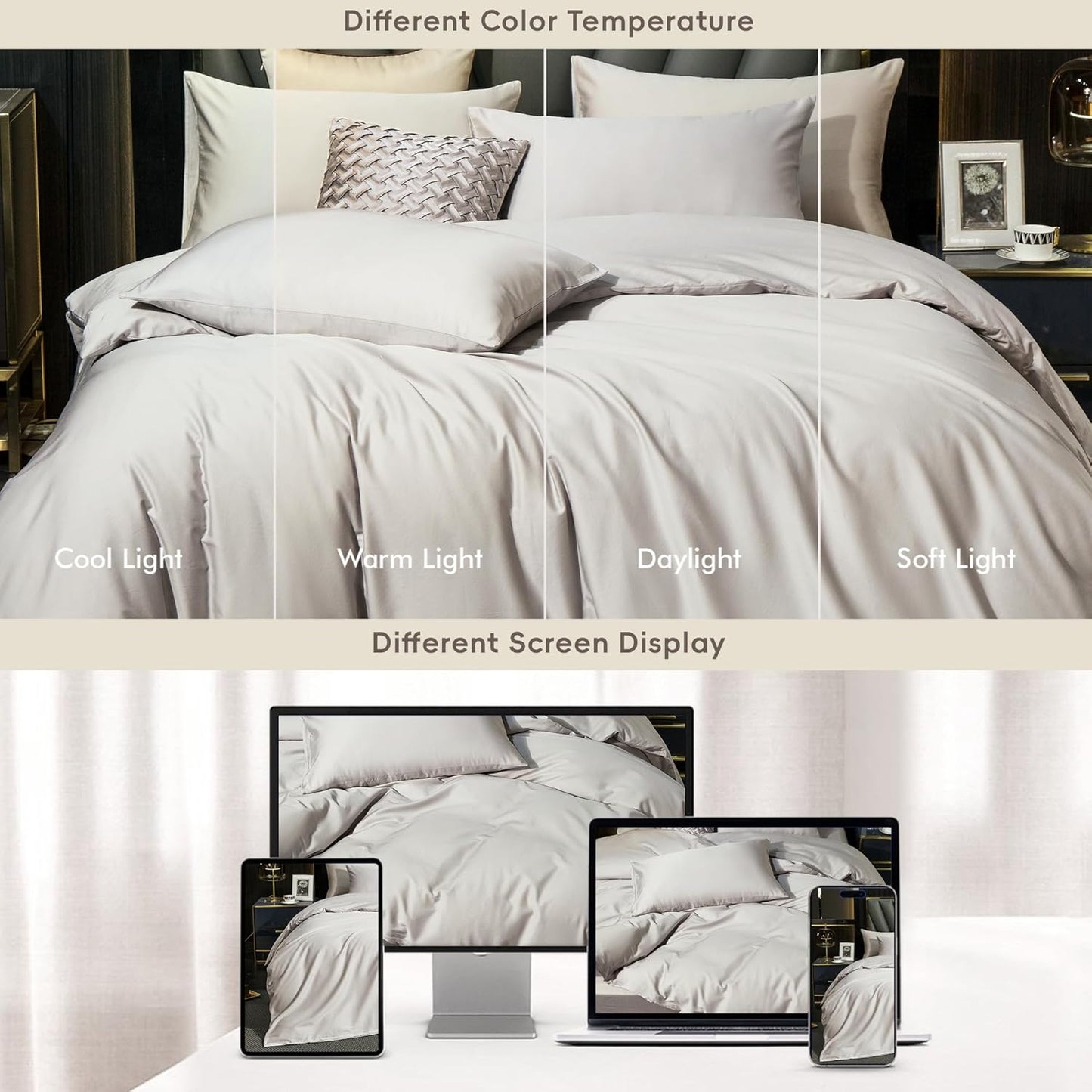 MooMee Duvet Cover Set 100% Extra Long Staple Cotton 600 Thread Count Silky Sateen Smooth Luxury Soft Breathable Durable Hotel Quality Bedding, 3 Pieces (Pastel Purple, King 104"x90")