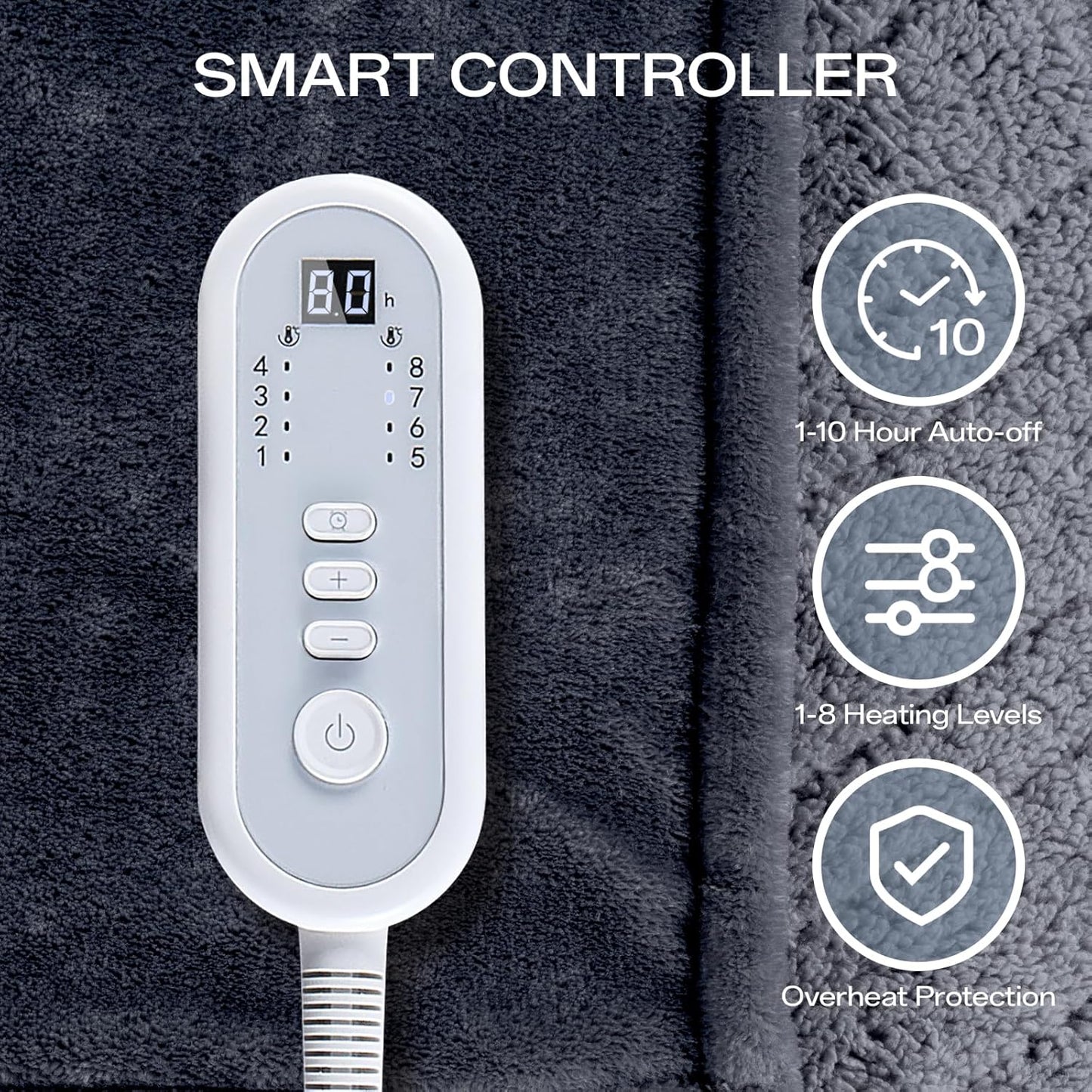 Heated Blanket Twin, Electric Blanket Soft Sherpa Flannel, 10 Hours Auto Shut-off & 8 Fast Heating Levels, Machine Washable ETL Certified, Heating Blanket for Bed & Sofa (62x84 inches, Gray)
