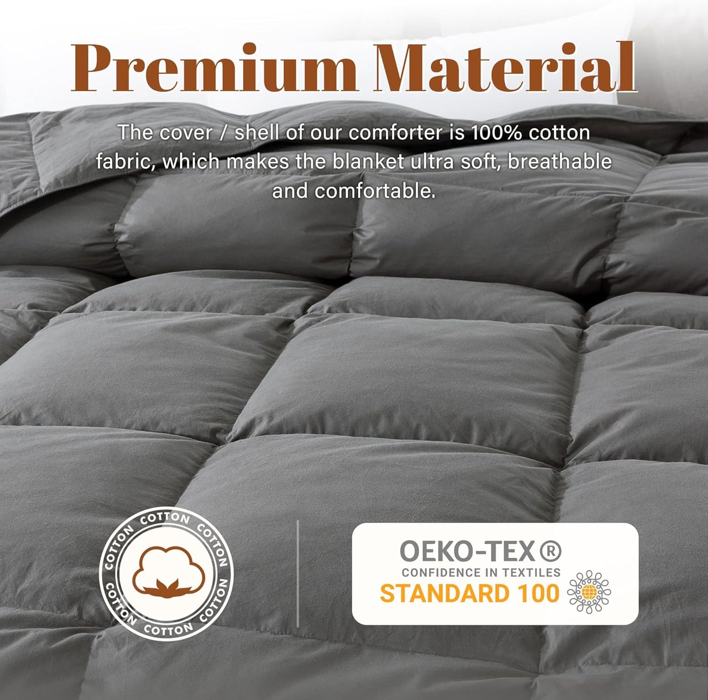 Cosybay Heavyweight Twin Size Feather Down Fiber Comforter - Grey Thicker Winter Duvet Insert, Ultra Soft 100% Cotton Cover, Luxury Hotel Bedding with Corner Tabs, 68"x90"
