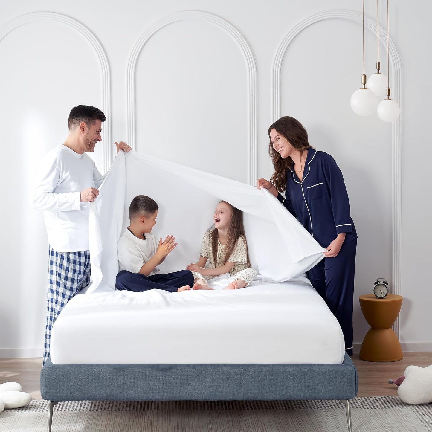 CASUAL LIVING Queen Sheets Set 4 Piece Cooling Sheets with 2 Pillowcases Soft Microfiber Hypoallergenic Washable Bed Set Deep Pocket Lightweight Bedding Elasticized for Bedroom, Queen, White