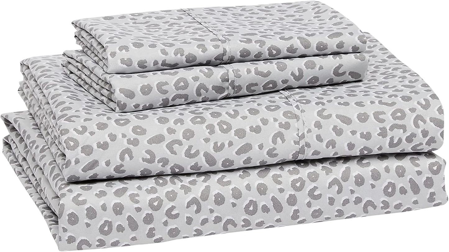 Amazon Basics Lightweight Super Soft Easy Care Microfiber 4 Piece Bed Sheet Set With 14-inch Deep Pockets - King, Grey Cheetah,Printed