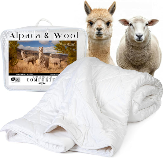Desert Breeze Distributing Pure and Natural Australian Alpaca & Sheep Wool Comforter – Warm, Soft, Thick, Breathable Duvet Insert with Bamboo Viscose and Cotton Cover, Queen Size, 90x94 inches