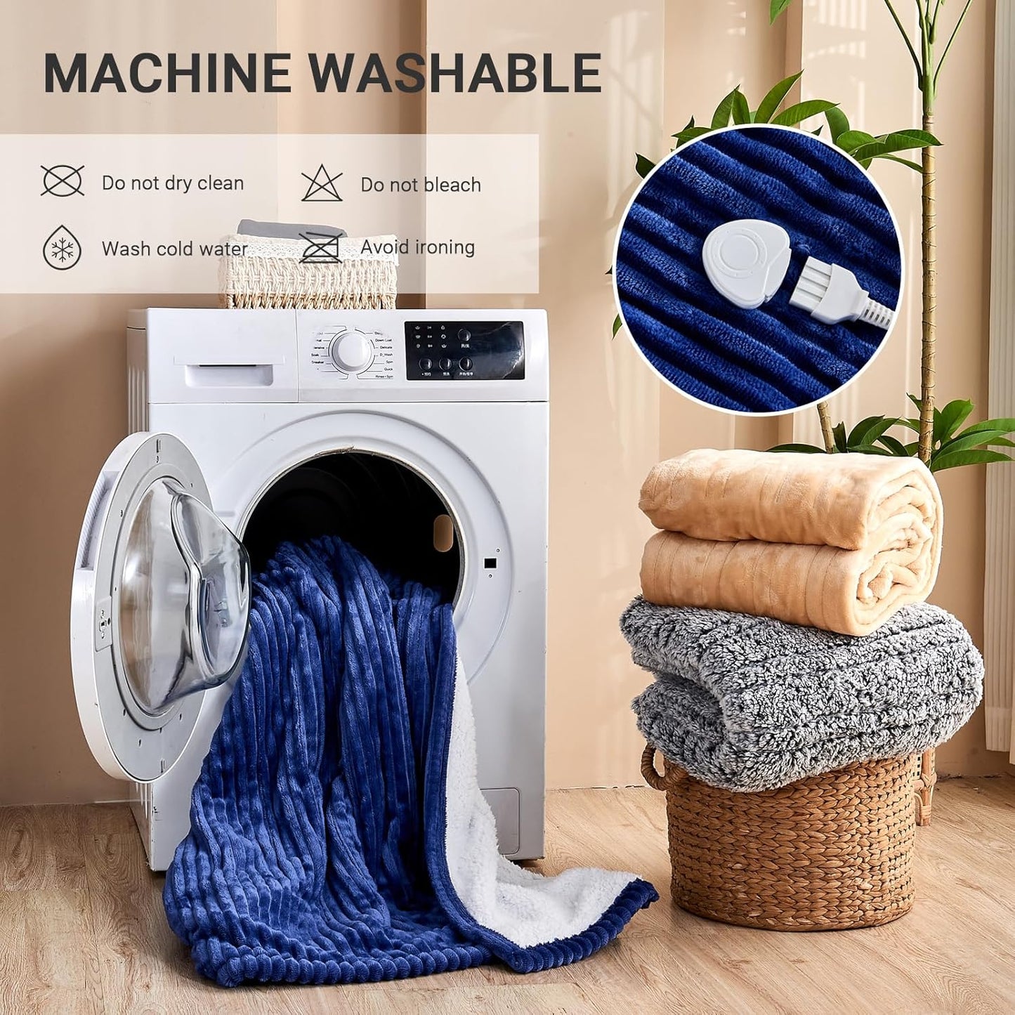 Heated Blanket Electric Full, Soft Flannel Heating Blanket with 8 Hours Auto Off 10 Fast Heating Levels Machine Washable Sherpa Heated Blanket with Overheating Protection