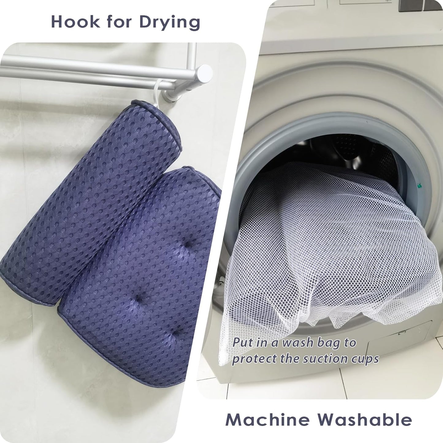 AEROiVi Luxury Bath Pillows for Tub，Bath Pillow Bathtub Pillows for Head and Neck Support Bath Cushion Made from Soft Spacer Mesh Material with Suction Cups (Dark Blue)