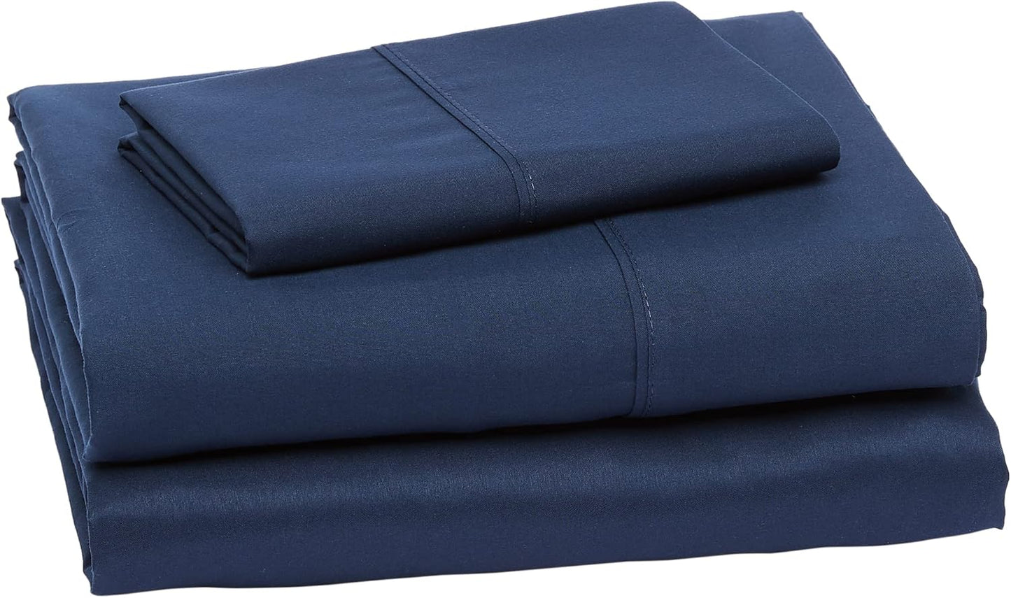 Amazon Basics Lightweight Super Soft Luxury Wrinkle Free Breathable Microfiber 3 Piece Fitted Sheet Set with 14-Inch Deep Pockets, Twin XL, Navy Blue, Solid (Pack of 4)