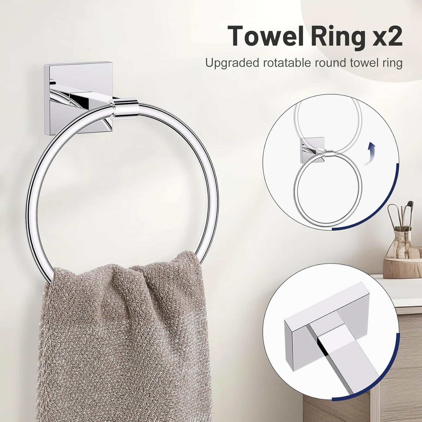 10 Pieces Polished Chrome Towel Bar Set, 23.6 Inch Bathroom Accessories Set SUS304 Stainless Steel Bathroom Hardware Set Towel Racks for Bathroom Wall Mounted.