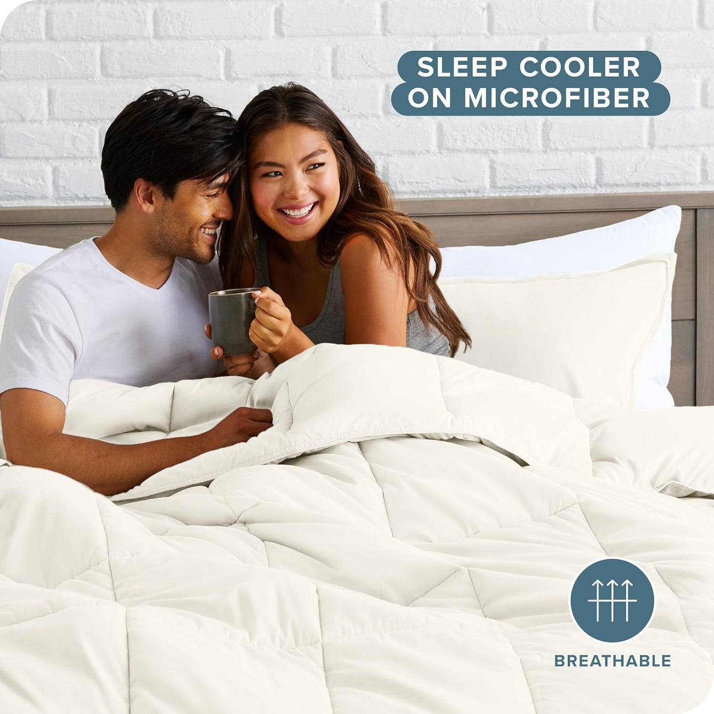 Bare Home Comforter Set - Oversized Queen Size - Ultra-Soft - Goose Down Alternative - Premium 1800 Series - All Season Warmth (Queen Oversized, Cream)