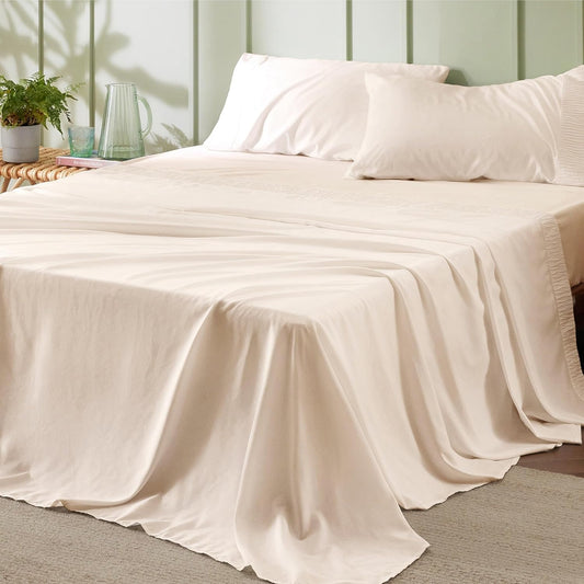Bedsure California King Sheet Sets - 4 Pieces Soft Cal King Sheets - Breathable & Cooling - Hotel Luxury - Easy Care Polyester Microfiber Bedding for Women, Men, Light Beige