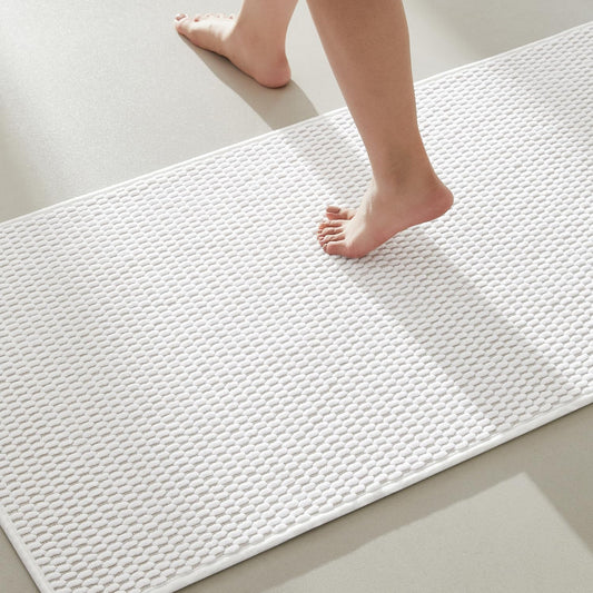 Bathroom Rugs Non Slip Washable, Super Absorbent Thin Bath Mat Quick Dry Low Pile Bathroom Rug, White 24"x47"