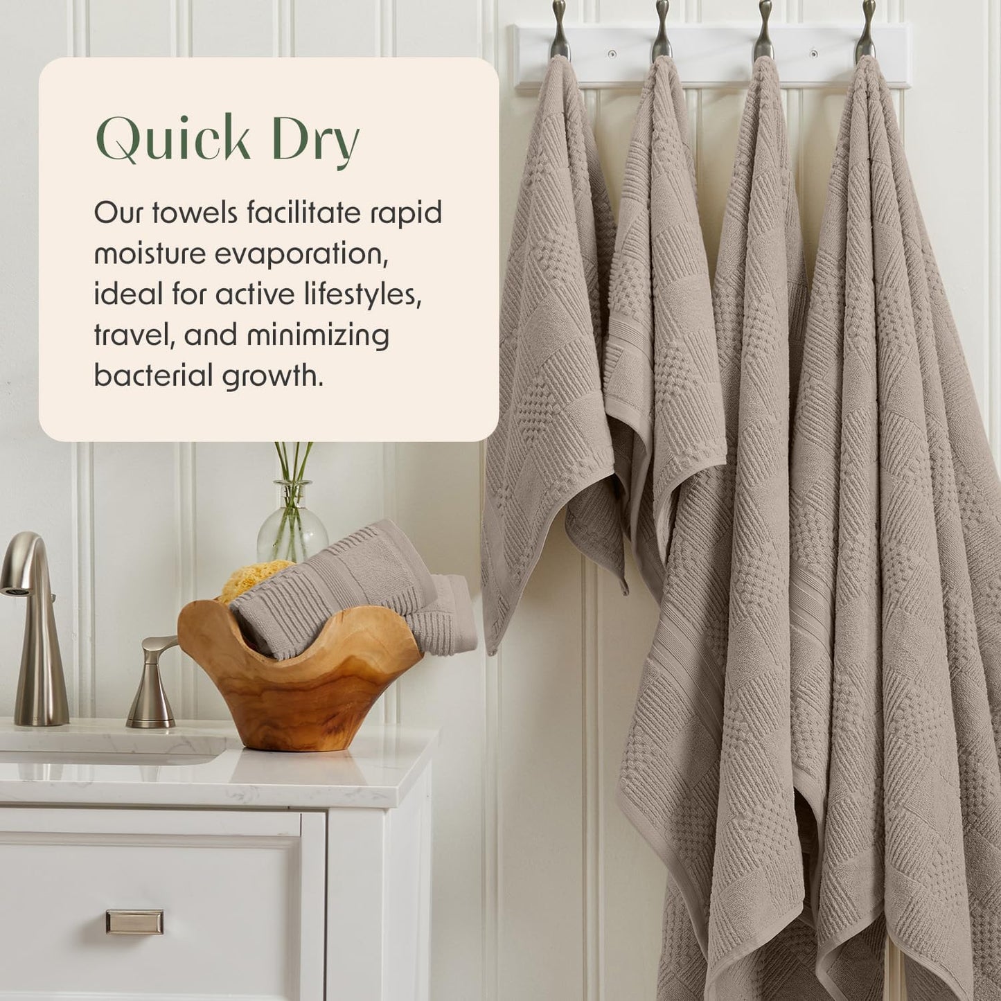 Springtree Home 100% Cotton Bath Towel Set of 4 | Brown Bath Towels | Geometric Textured Design | Absorbent & Quick-Dry | 4 Bath Towels | Oeko-TEX® Standard 100 Cotton | Myla Collection - Cobblestone