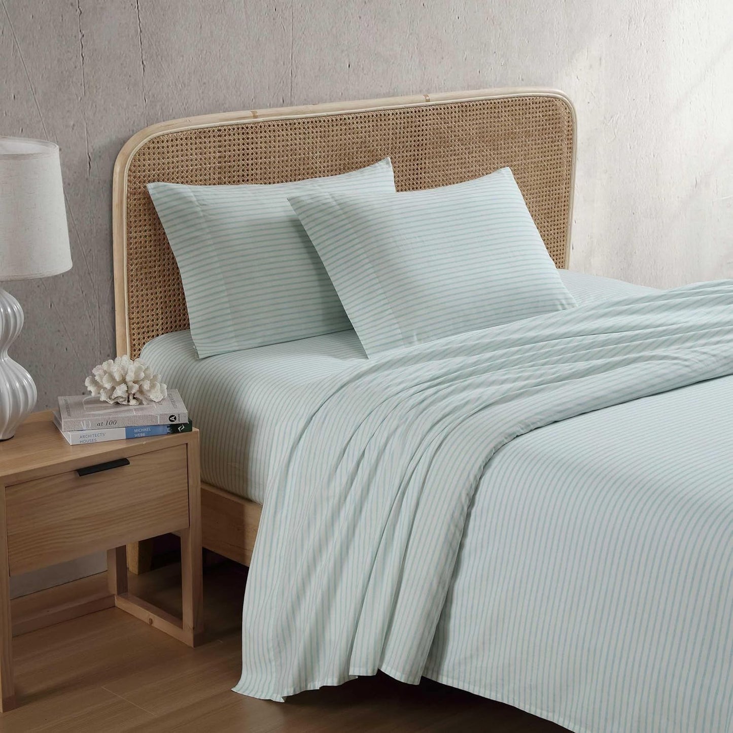 Tommy Bahama - King Sheet Set, Cotton Percale Bedding Set, Super Soft, Oeko-Tex Certified (Cool Beach Stripe Turquoise, King)
