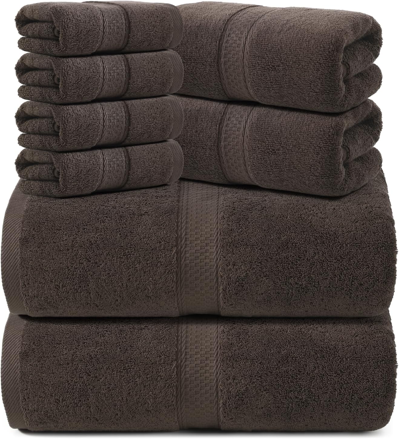 REDKISS Luxury 100% Cotton 8 Piece Bath Towel Sets, 2 Bath Sheets (35x70 in), 2 Hand, 4 Washcloths, Super Absorbent & Quick-Dry Shower Towel for Bathroom Spa Gym Hotel Yoga - Brown