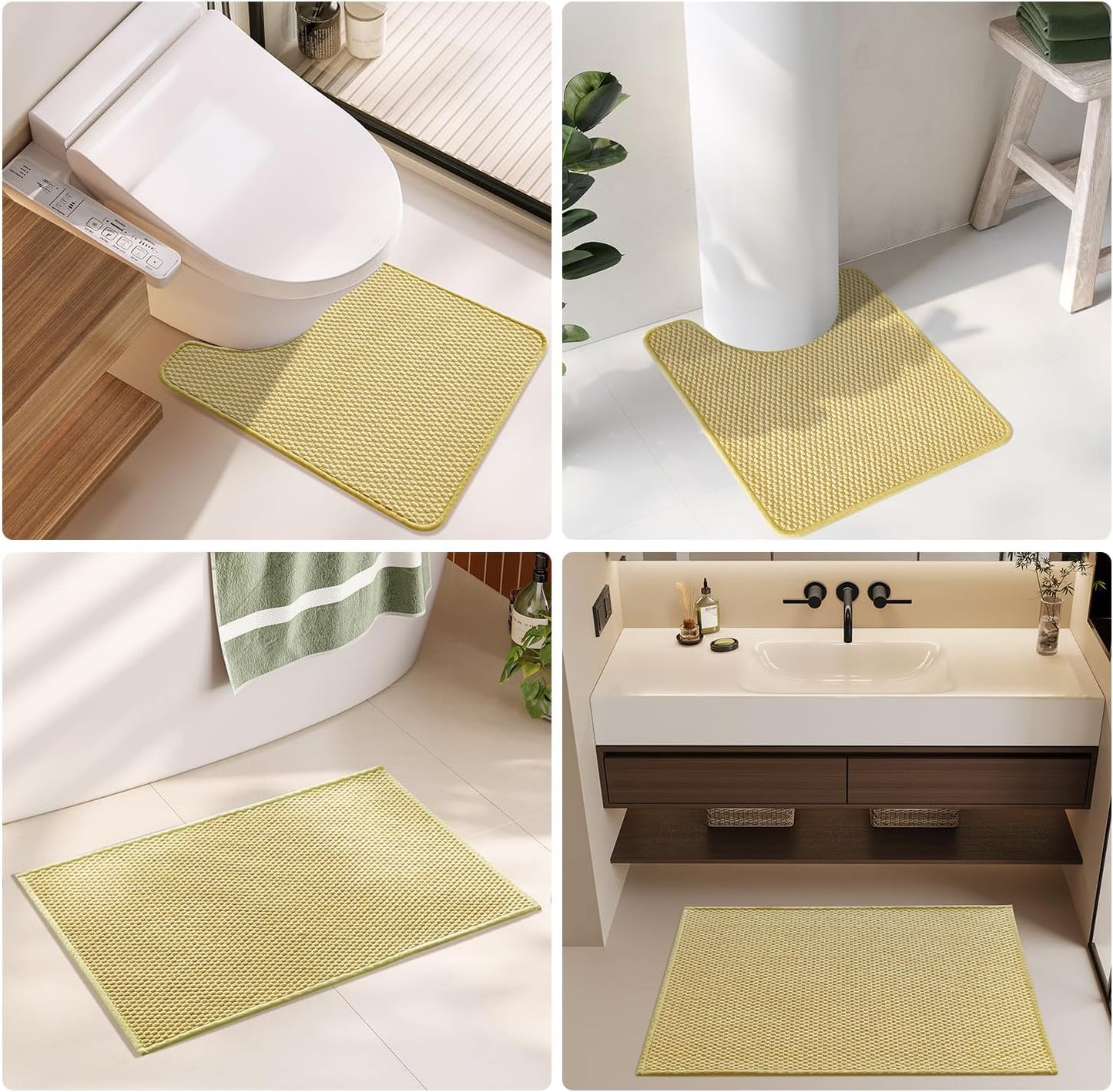 Large Bathroom Rugs Non Slip Washable Bath Rugs Super Absorbent Bathroom Rug Thin Quick Dry Low Pile Bath Mats, Yellow 36"x60"