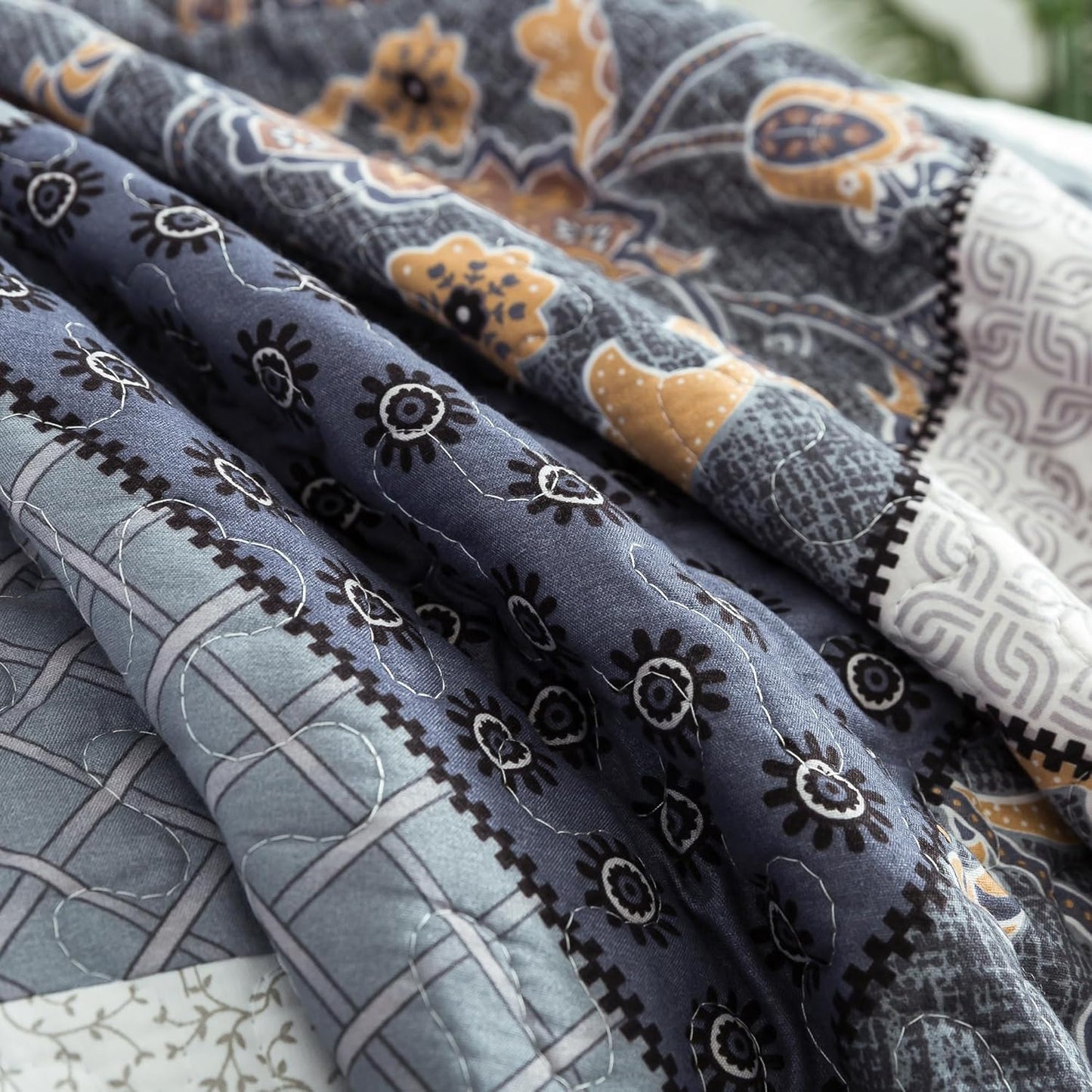 HoneiLife King Quilt Bedding Sets - 3 Piece Microfiber Quilt Set Rustic Bedspread Set Patchwork Coverlet Set for King Bed