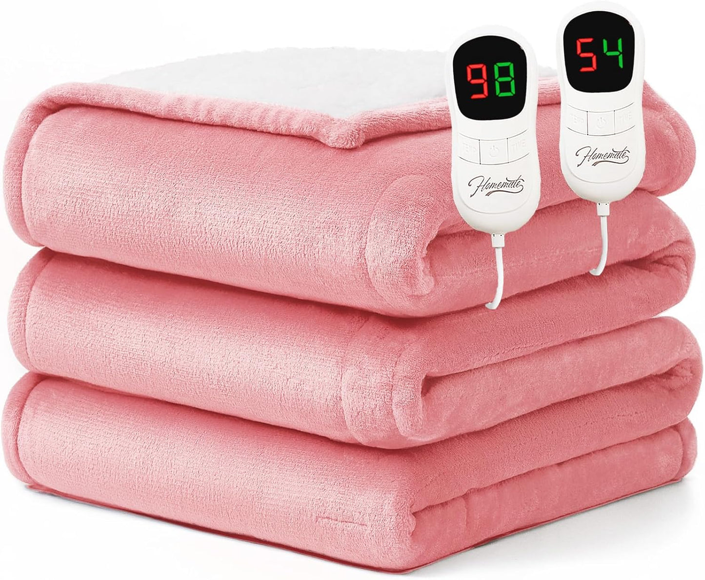 Homemate Electric Heated Blanket King Size - 100"x90" Heating Blanket King Size Dual Control 1/2/4/6/8 Hours Auto-Off 10 Heat Level Over-Heat Protection Flannel Sherpa ETL Certification