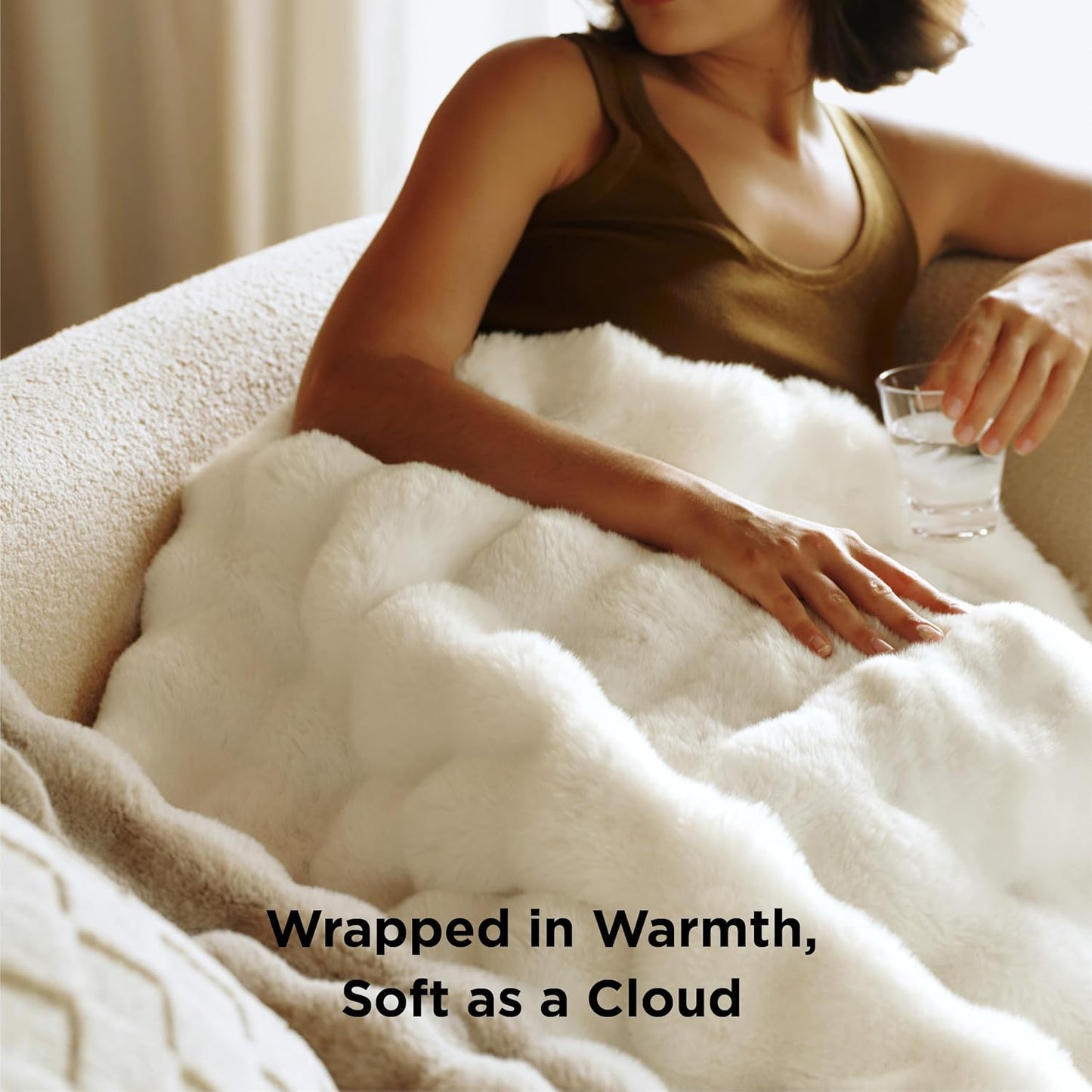 Bedsure GentleSoft Fluffy Faux Fur Throw XL Blanket, Fuzzy Soft Bubble Blanket for Couch Bed, Faux Fur Decor for Home Bedroom Living Room, Thick Warm Furry Cozy Gifts for Women, Cream, 50x70 Inch