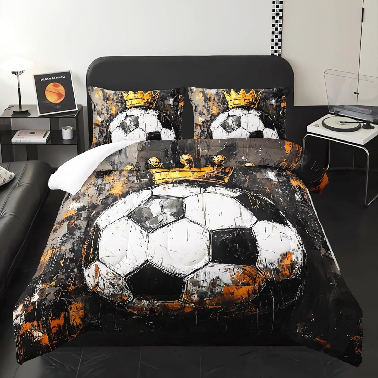 Soccer Ball Comforter Set Full for Boy，Sport Theme Full Bedding Sets for Boys，with 1 Comforter with 2 Pillow Case，Soccer Themed Bedroom Decor for Boys