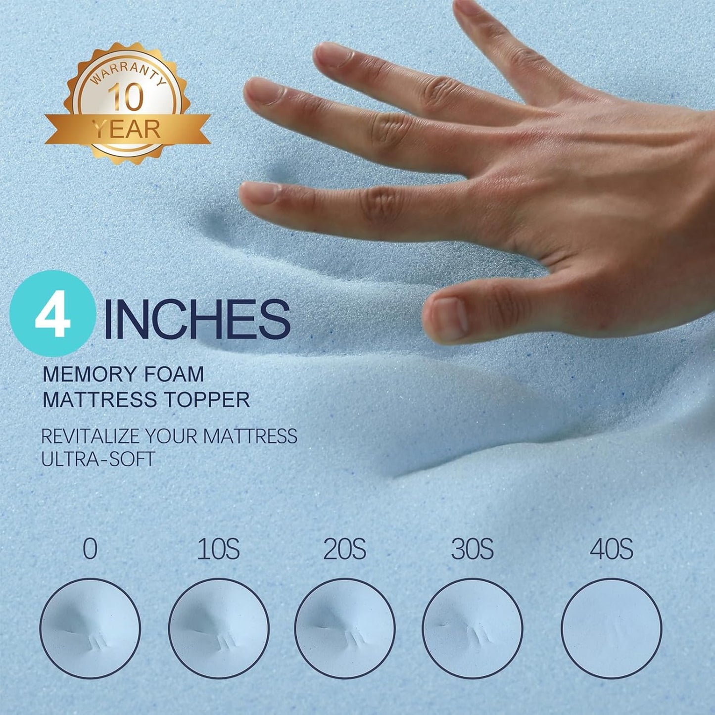 VALUXE 4 Inch Gel Memory Foam Mattress Topper Queen Size High Density Cooling Pad Pressure Relief Bed Topper (with Removable & Washable Bamboo Cover)
