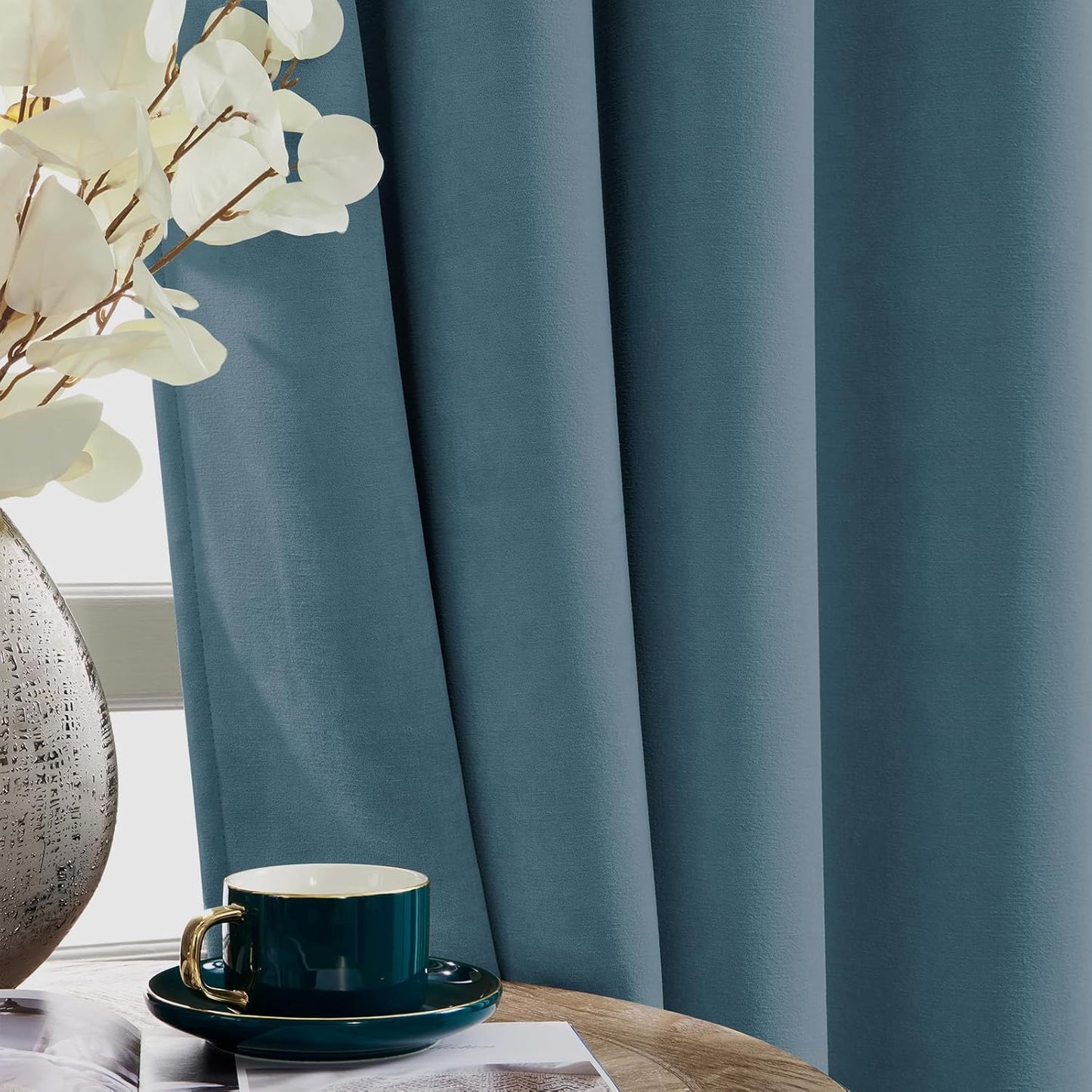 Joydeco Greyish Blue Velvet Curtains 72 Inches 2 Panels, Luxury Thermal Insulated Soft Curtains for Bedroom & Living Room, Room Darkening Velvet Drapes, Rod Pocket (52W x 72L)