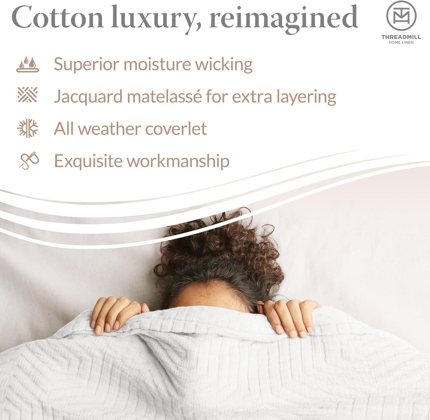 Threadmill Luxury Cotton Blankets for Queen Size Bed | All-Season 100% Cotton Queen Size Blanket | Aster Jacquard Cozy Lightweight, Soft Breathable Coverlet fits Full Size Bed, 90x92 | White