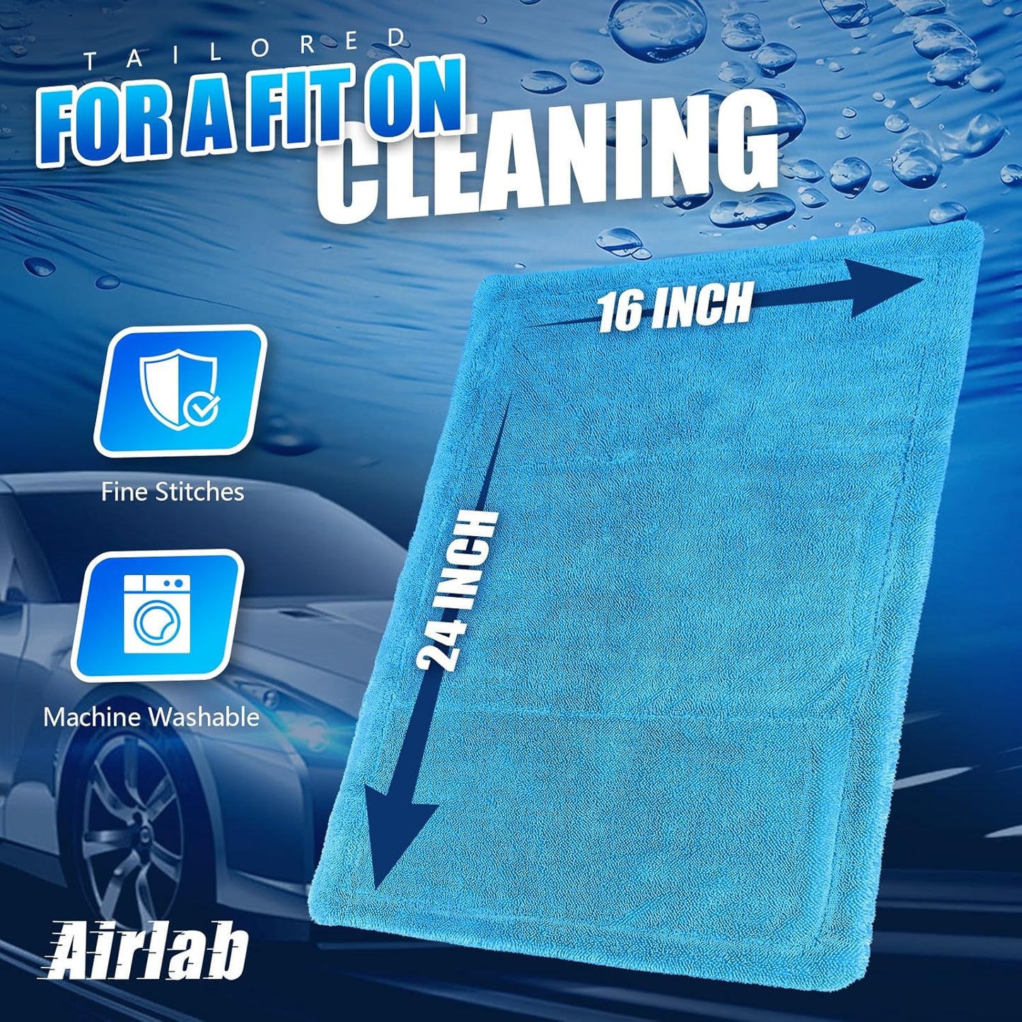 Airlab Car Drying Towel Microfiber Towels for Cars 1200 GSM Wash Auto Detailing Supplies Twist Pile Cleaning Cloth Absorbent Quick Dry Soft Loop Dry Flash Towel, 24 x 16 Inch,Pack of 1, Blue