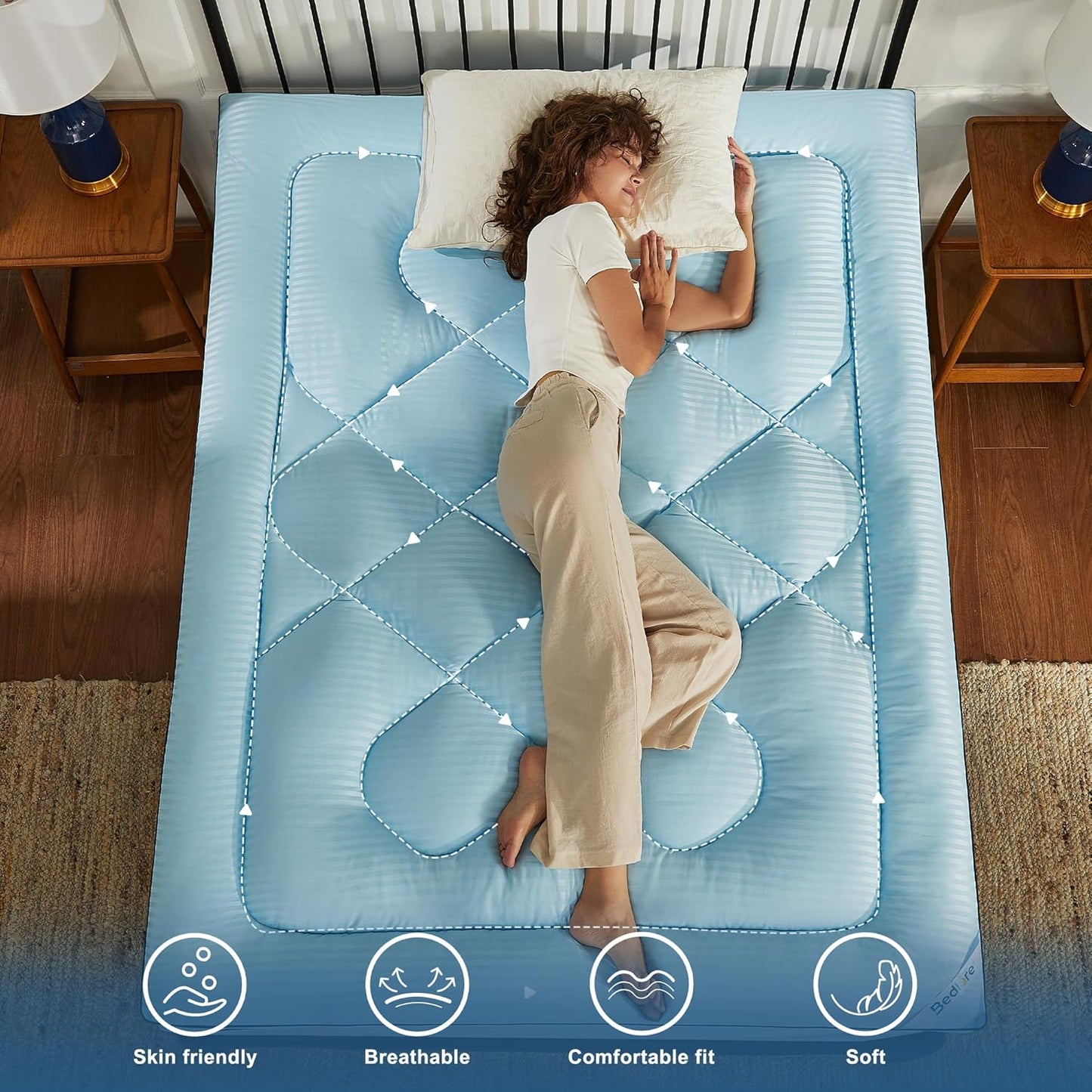 BEDLORE California King Mattress Topper, Thick Pillow Top Pad for Back Pain Relief, Soft Mattress Cover with Deep Pockets 6-18 inch