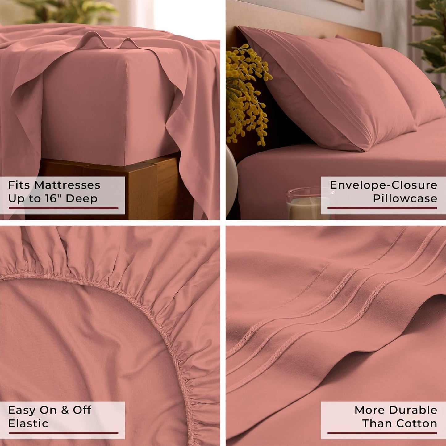 Mellanni Queen Sheets Set - 4 PC Iconic Collection Bedding - Hotel Luxury, Extra Soft, Cooling Bed Sheets - Wrinkle, Fade, Stain Resistant (Queen, Coral)