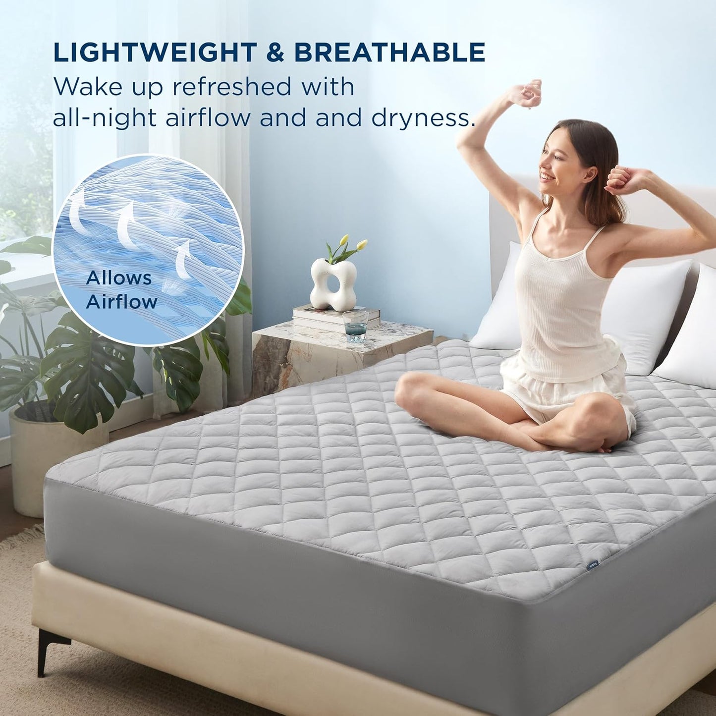 Bedsure Full Size Mattress Protector, Quilted Mattress Topper Full with Deep Pocket up to 22 Inches, Soft Breathable Bed Cover, Waterproof Bed Pad for Home, Bedroom, Hotel - Grey