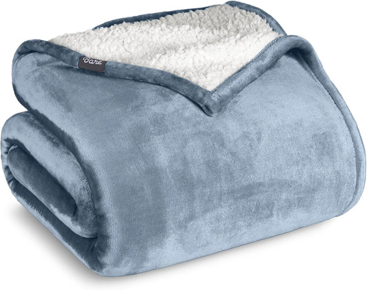 Bare Home Sherpa Fleece Blanket - Throw/Travel Size - Blanket for Bed, Sofa, and Couch - Warm & Lightweight - Fluffy & Soft - Reversible (Throw/Travel, Dusty Blue)