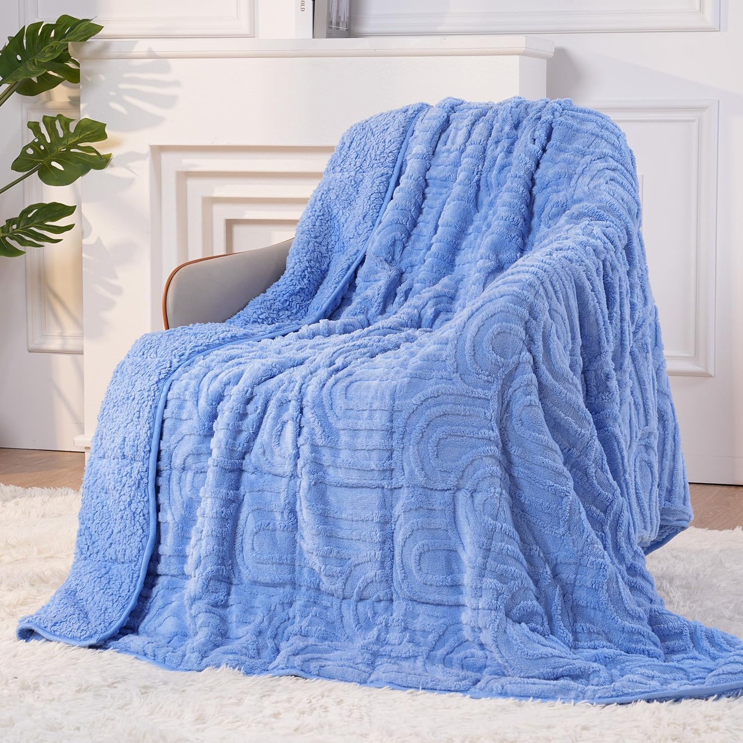 Sherpa Fleece Adult Weighted Blanket Great for Sleep, 15 lbs Dual Sided Soft Fuzzy Heavy Blankets for Couch Bed Sofa, Cozy Warm Fluffy Arched Jacquard Throw for Winter (Blue, 60" x 80", 15 Pounds)