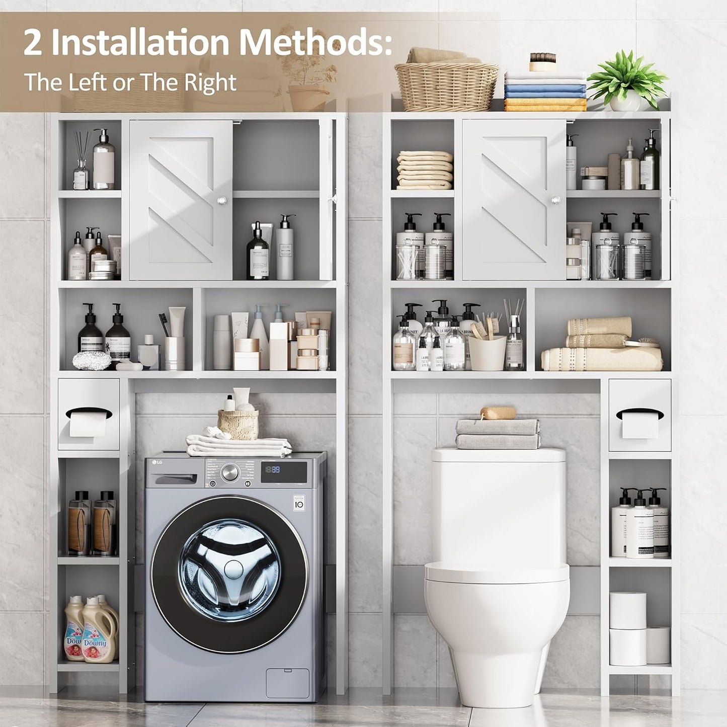 Meilocar Over The Toilet Storage Cabinet, Bathroom Over Toilet Storage Cabinet, Bathroom Storages Organizer Cabinets with Toilet Paper Holder and Adjustable Shelf, White