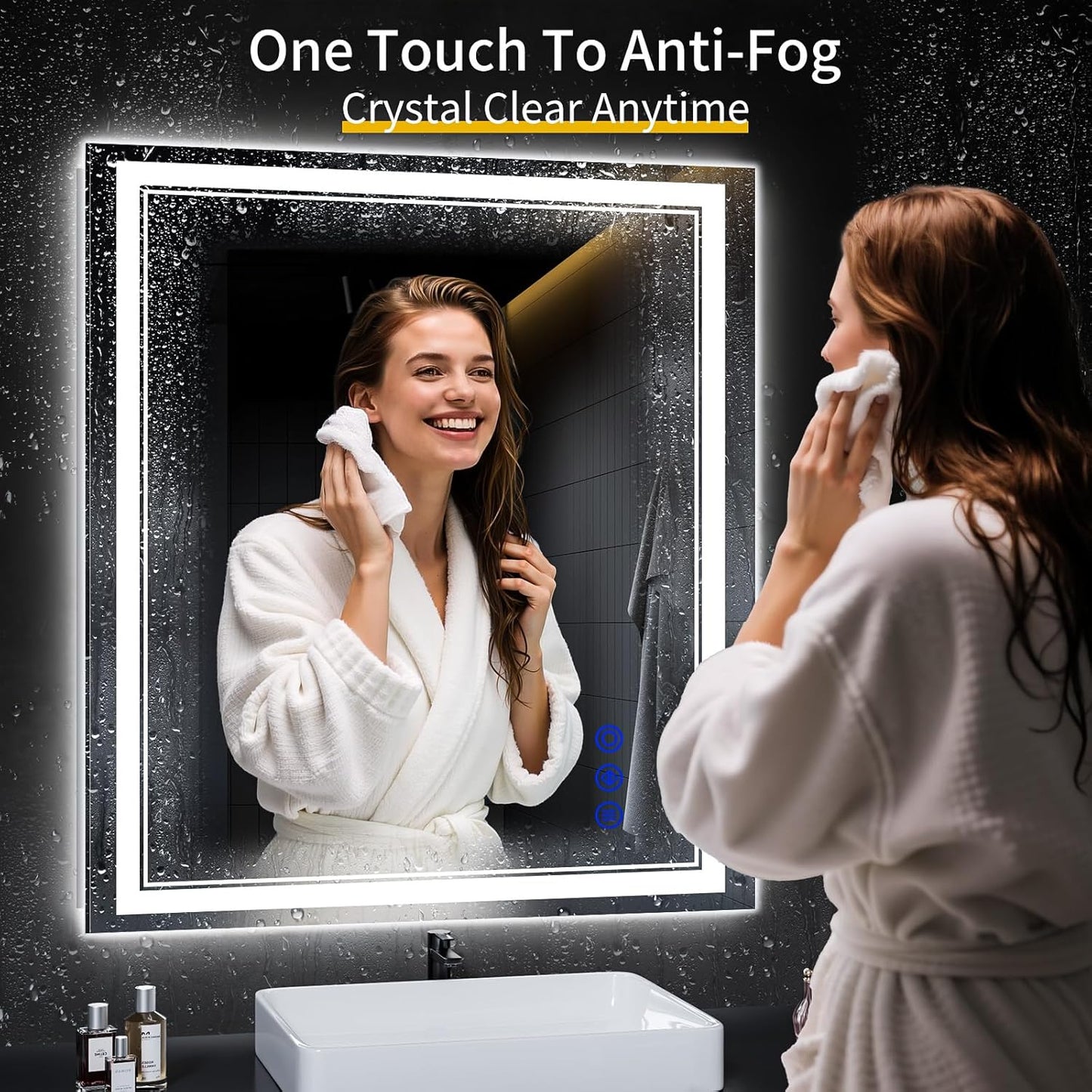 40"x36" LED Bathroom Mirror with Anti-Fog, Stepless Dimmable Lights, 3 Color Modes, Shatter-Proof Tempered Glass, Memory Function & Waterproof Design