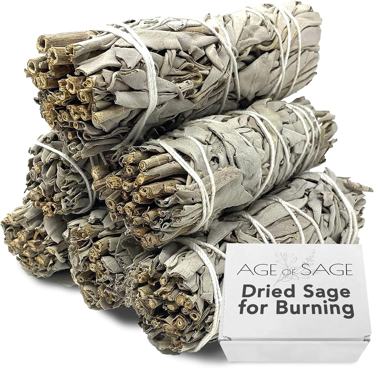 White Sage Smudge Sticks 4" Long - Stress Relief Dried Sage Incense Sticks - Burning Sage Sticks Bundle for Cleansing House Negative Energy - Hand Wrapped White Sage Incense Sticks - 6pk