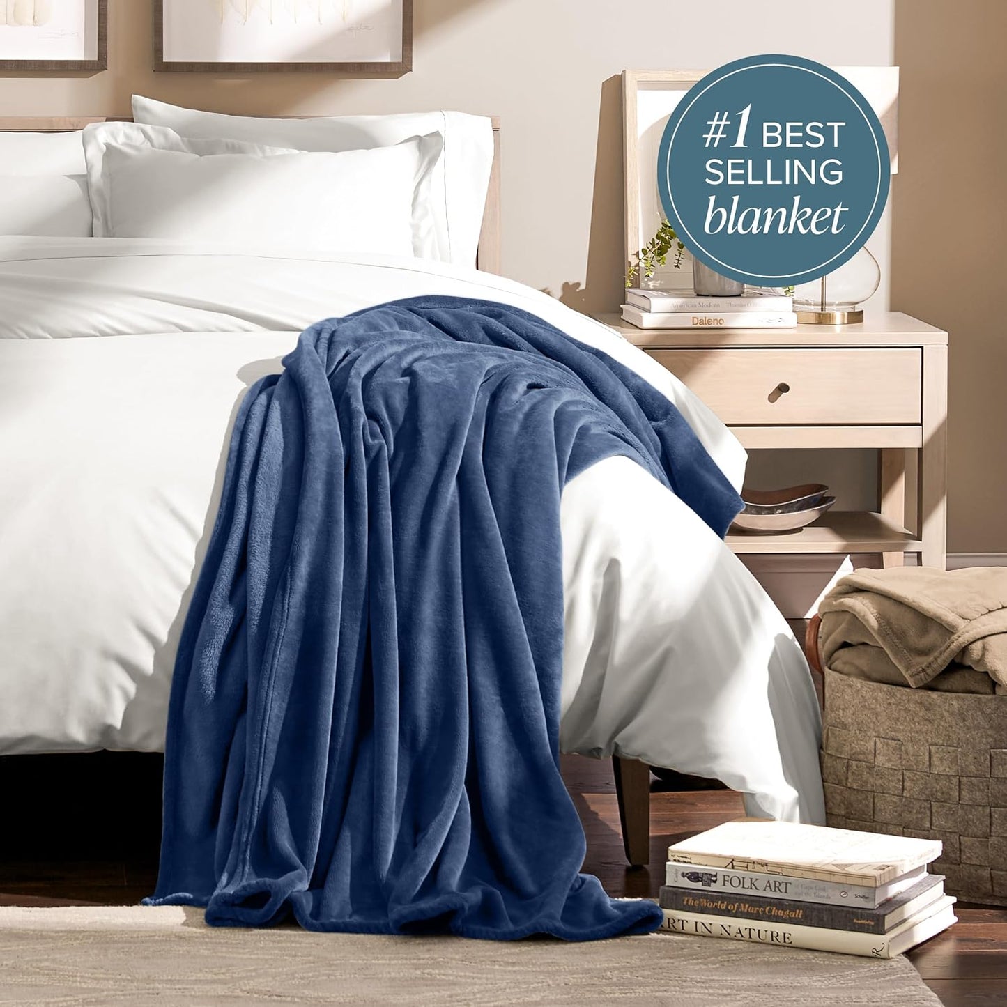 Bare Home Fleece Blanket - King Size - Ultra-Soft Lightweight for Bed, Sofa, and Couch - Luxury Microplush - Cozy Warm Blanket (King, Dark Blue)