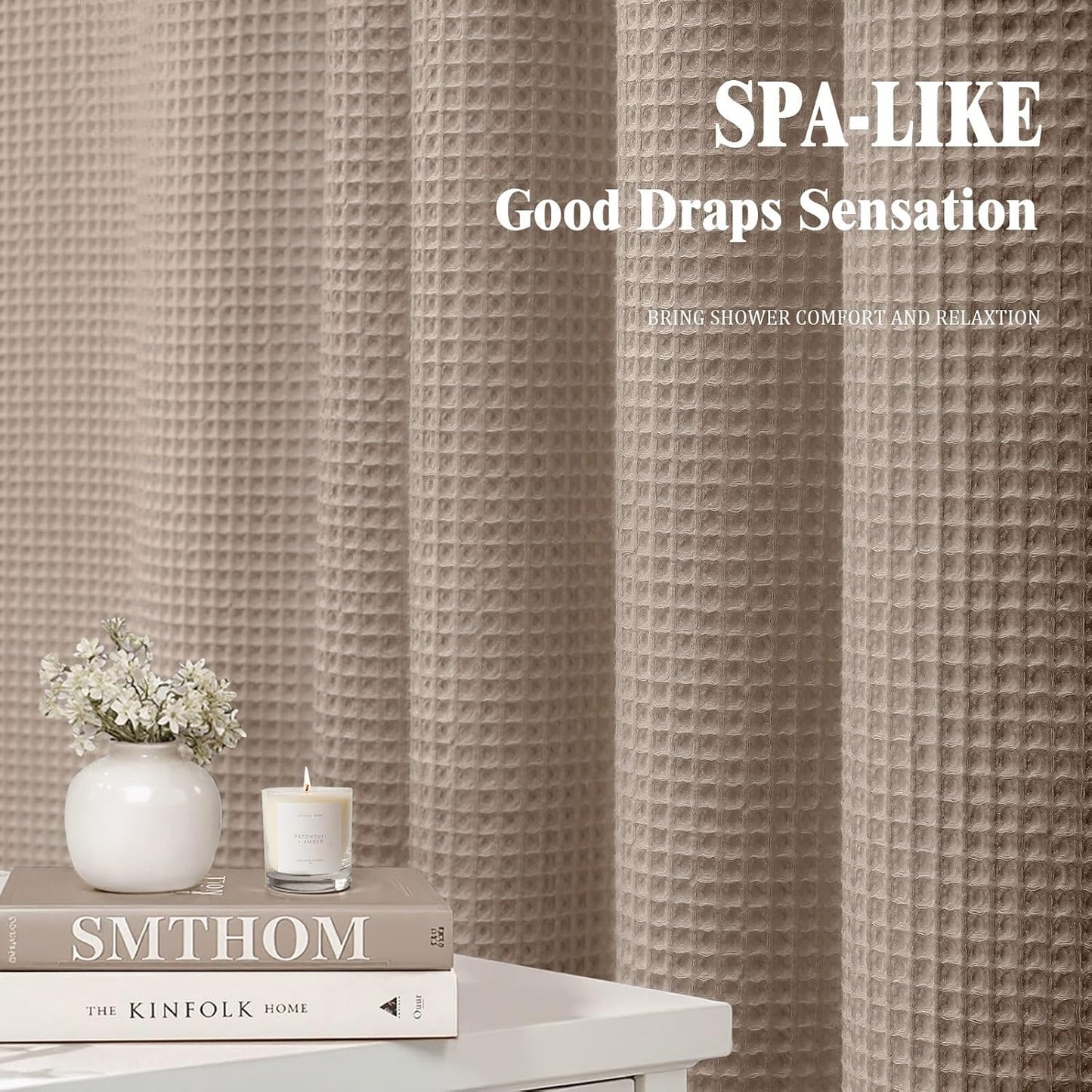 Waffle Weave Shower Curtain - Beige Cotton Fabric Texture Heavyweight Shower Curtain for Bathroom,Washable,72Wx72L