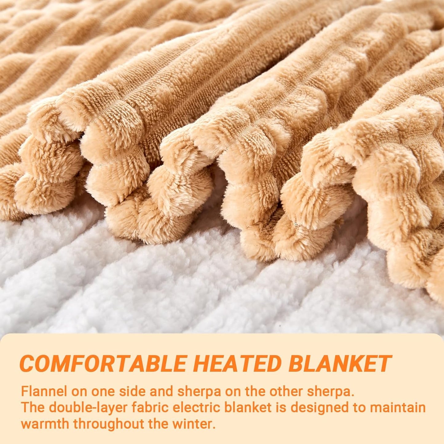 Heated Blanket Electric Full, Soft Flannel Heating Blanket with 8 Hours Auto Off 10 Fast Heating Levels Machine Washable Sherpa Heated Blanket with Overheating Protection