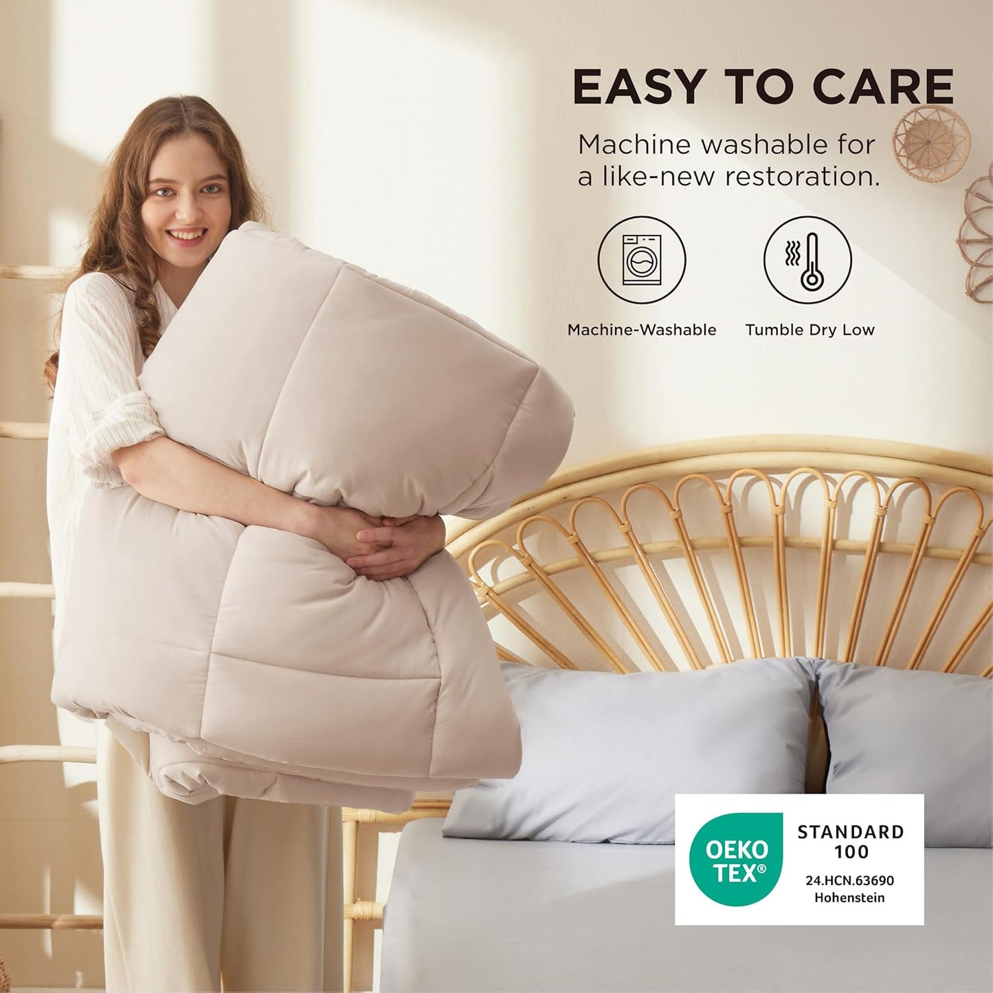Bedsure Comforter Duvet Insert - Quilted Comforters Queen Plus Size, All Season Duvet, GentleSoft Down Alternative Bedding, with 8 Tabs, Gifts for Women/Men,Beige,Queen Plus 90 x 90 Inches
