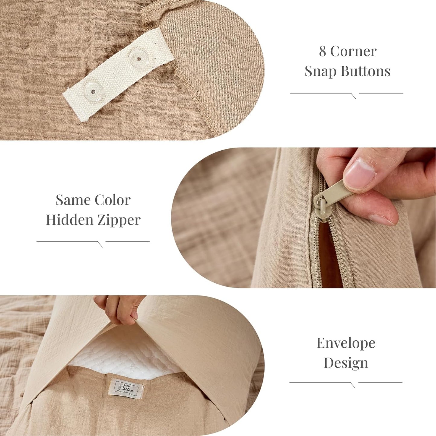 100% Sandwashed Cotton Twin Duvet Cover, Soft Twin Size Duvet Cover Set 3 Pieces with Zipper Clousre & Corner Buttons (Linen, Twin 69 x 90)