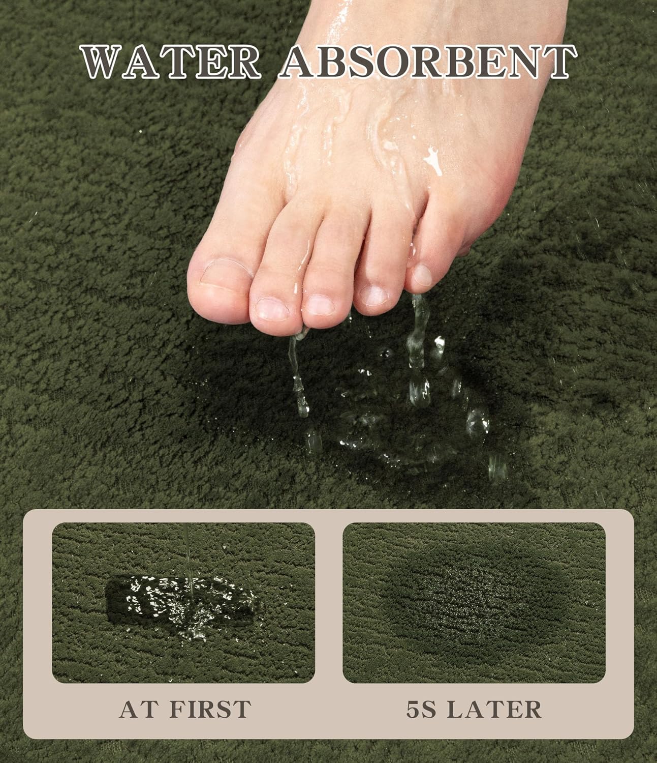 chakme Bathroom Rug Sets 2 Piece, Ultra Thin Bath Mat Quick Dry Bath Mat Set, Absorbent Bath Mat for Bathroom Non Slip Machine Washable, (Dark Green, 2 Piece)