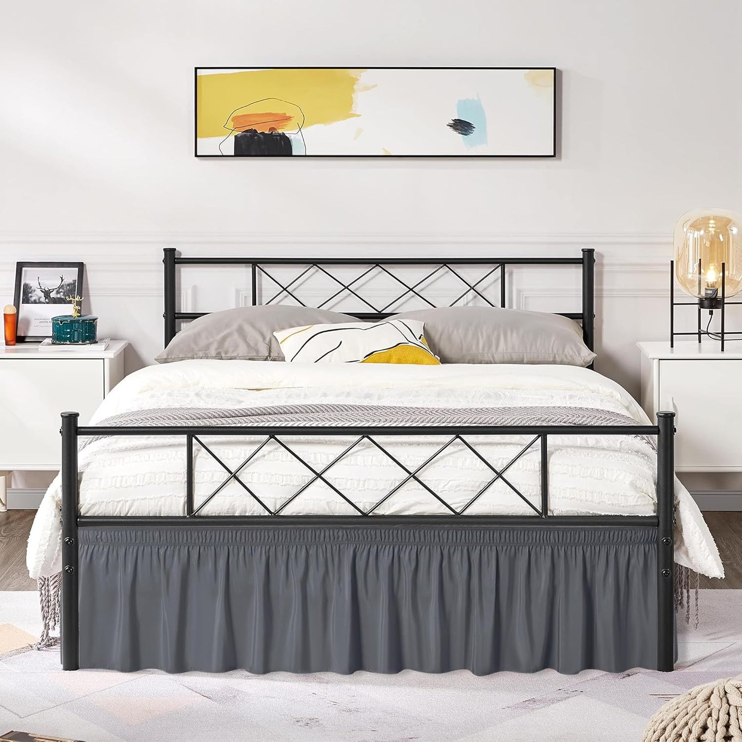 Biscaynebay Wrap Around Bed Skirts with Split Corners for King Beds 15" Drop, Dark Grey Adjustable Elastic Dust Ruffles Easy Fit Wrinkle Resistant Silky Luxurious Fabric Machine Washable